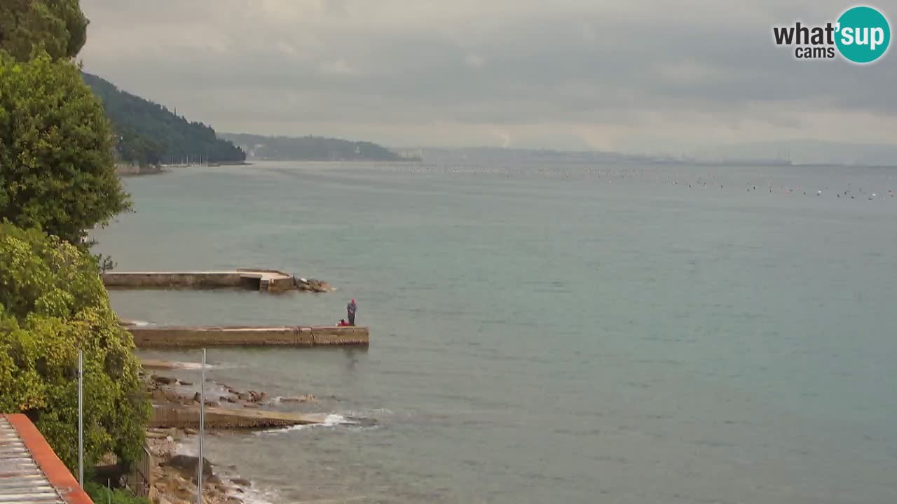 Trattoria BellaRiva webcam | Trieste costiera e castello di Miramare