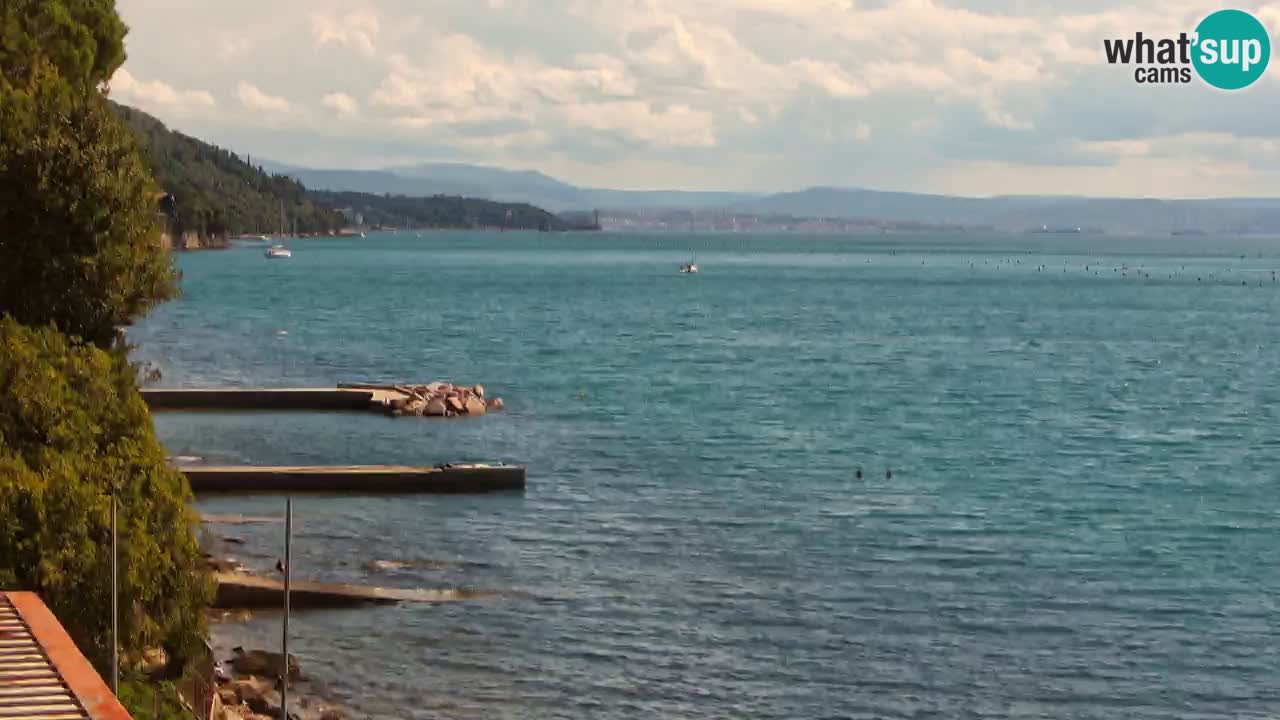 Trattoria BellaRiva webcam | Trieste costiera e castello di Miramare