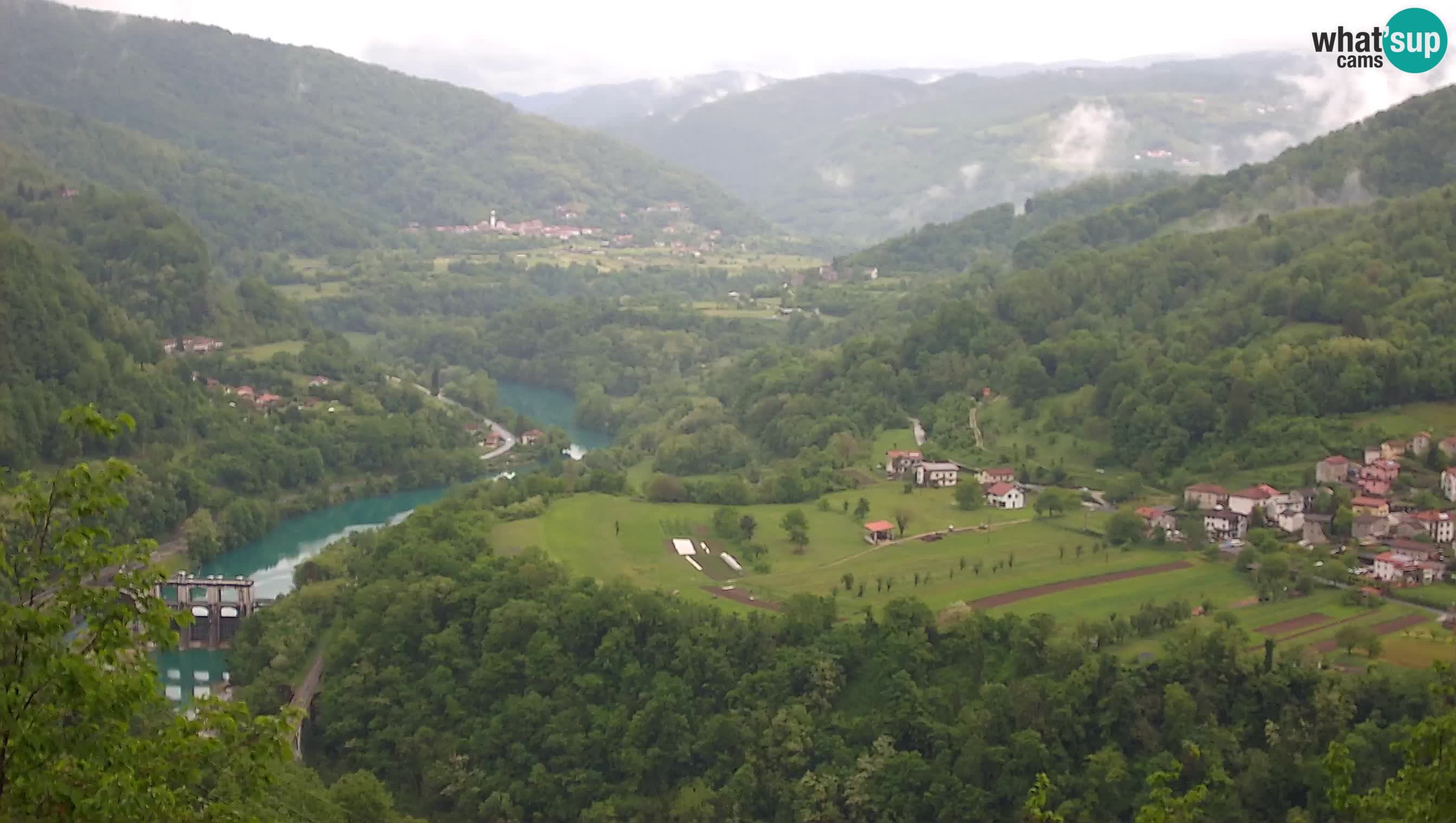 Live Webcam Kanal ob Soči – View to Soča river, Ajba, Bodrež and Ročinj