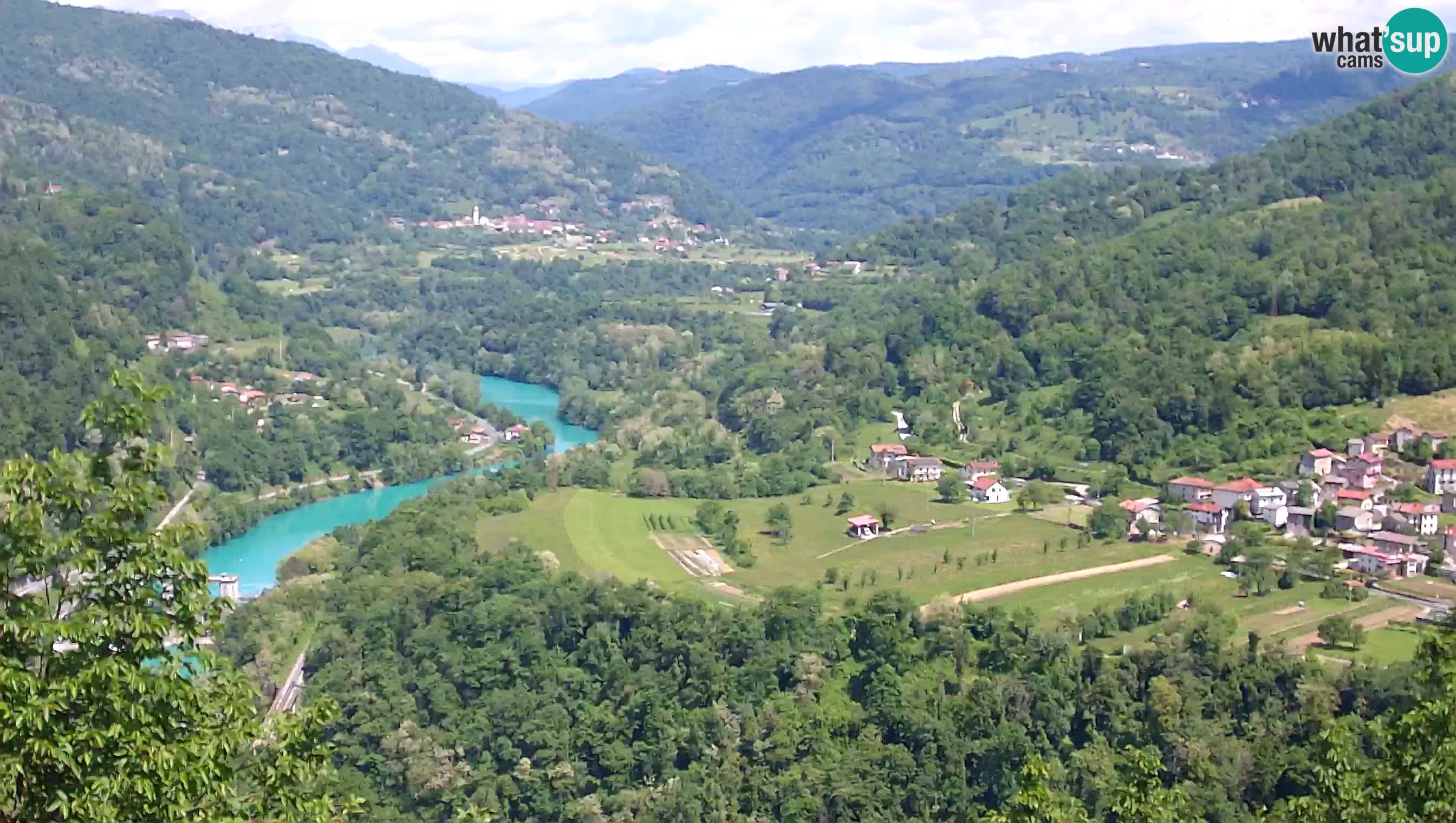 Camera en vivo Kanal ob Soči – Vue sur la rivière Soča, Ajba, Bodrež y Ročinj