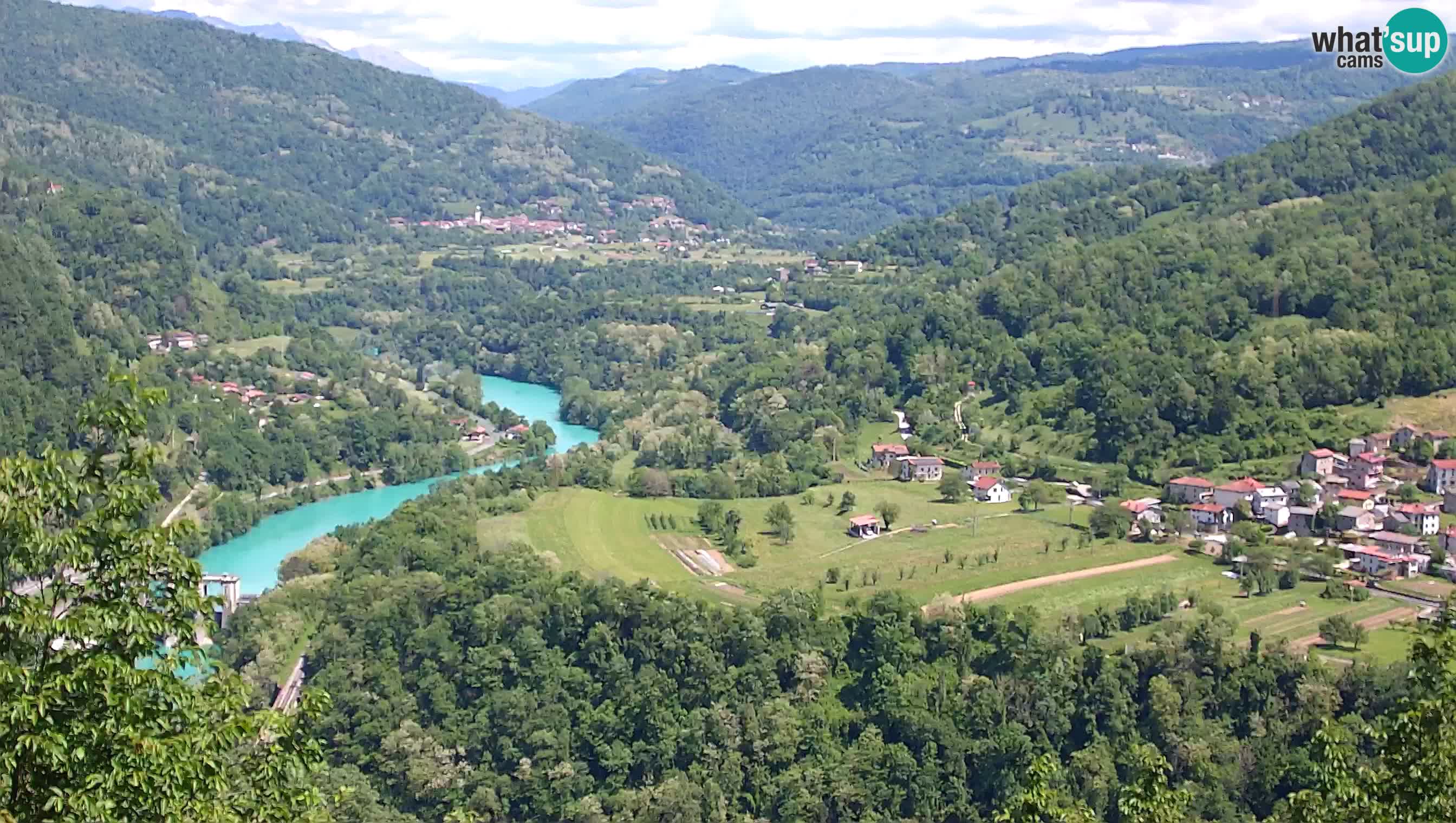 Live Webcam Kanal ob Soči – Blick auf den Fluss Soča, Ajba, Bodrež und Ročinj