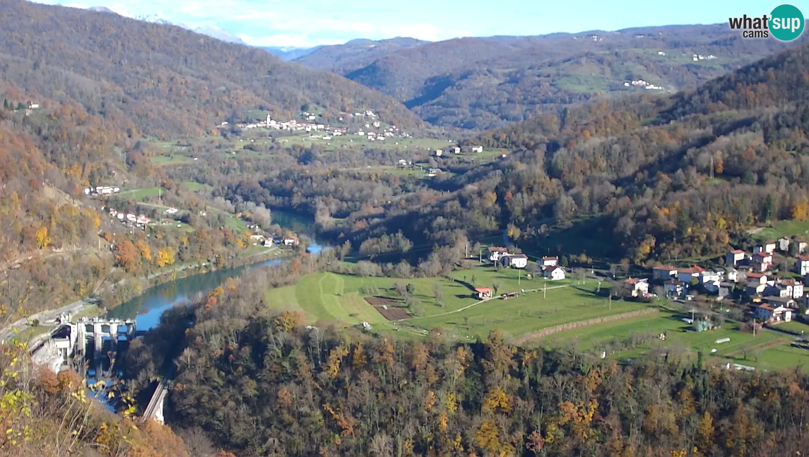 Camera en vivo Kanal ob Soči – Vue sur la rivière Soča, Ajba, Bodrež y Ročinj