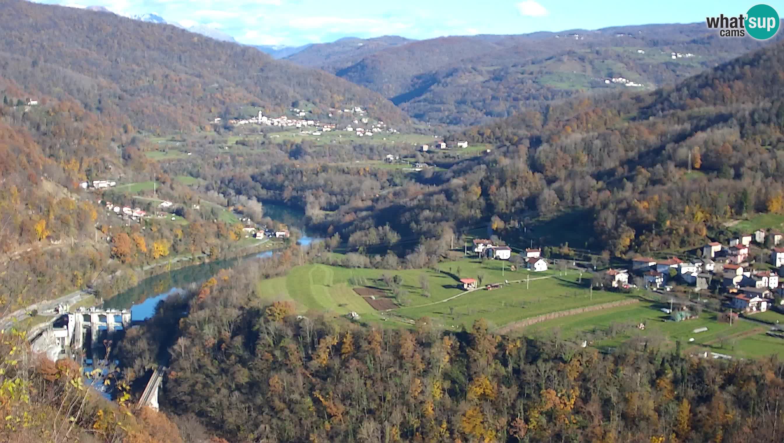 Camera en vivo Kanal ob Soči – Vue sur la rivière Soča, Ajba, Bodrež y Ročinj