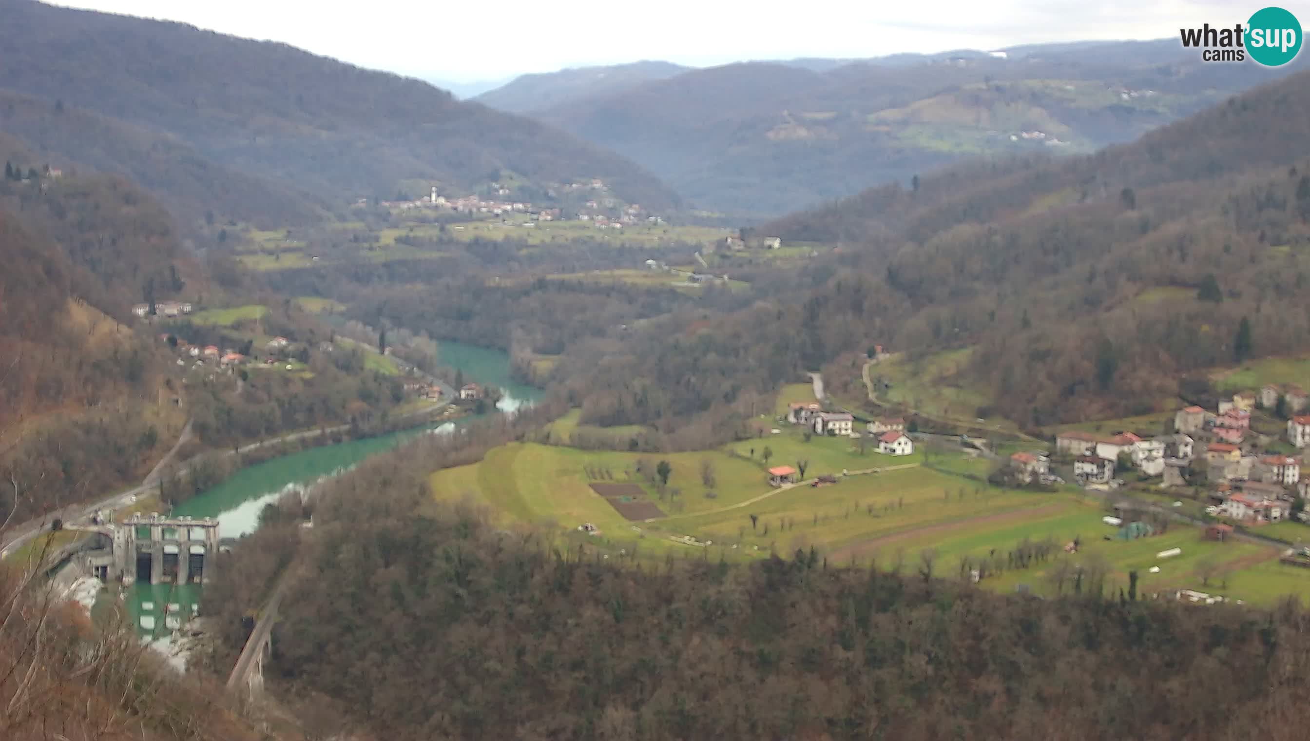 Live Webcam Kanal ob Soči – View to Soča river, Ajba, Bodrež and Ročinj