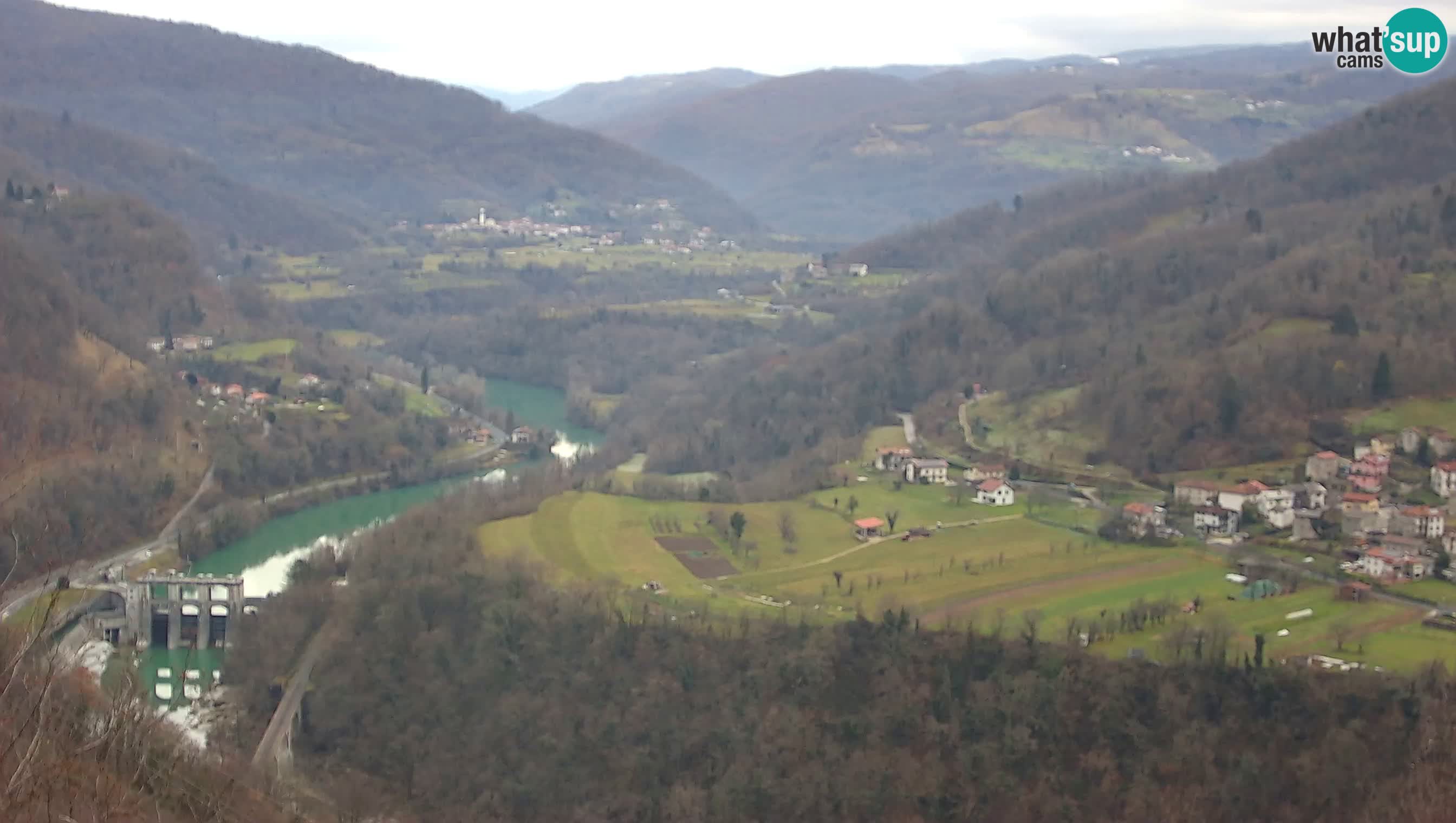 Live Webcam Kanal ob Soči – Blick auf den Fluss Soča, Ajba, Bodrež und Ročinj