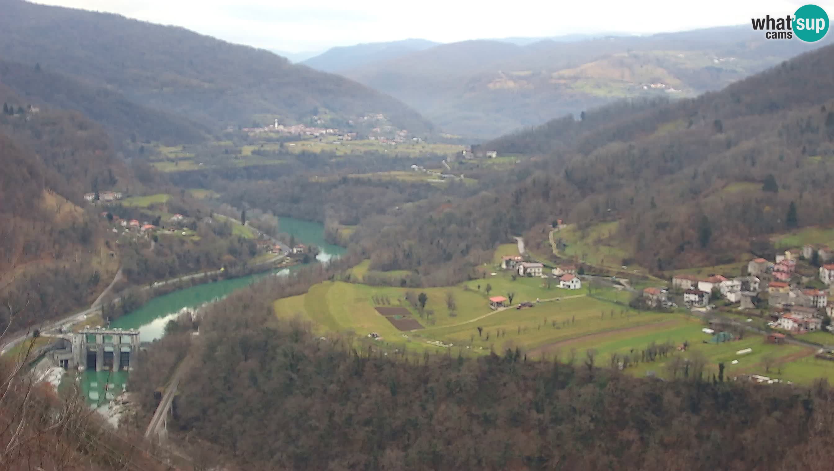 Live Webcam Kanal ob Soči – Blick auf den Fluss Soča, Ajba, Bodrež und Ročinj