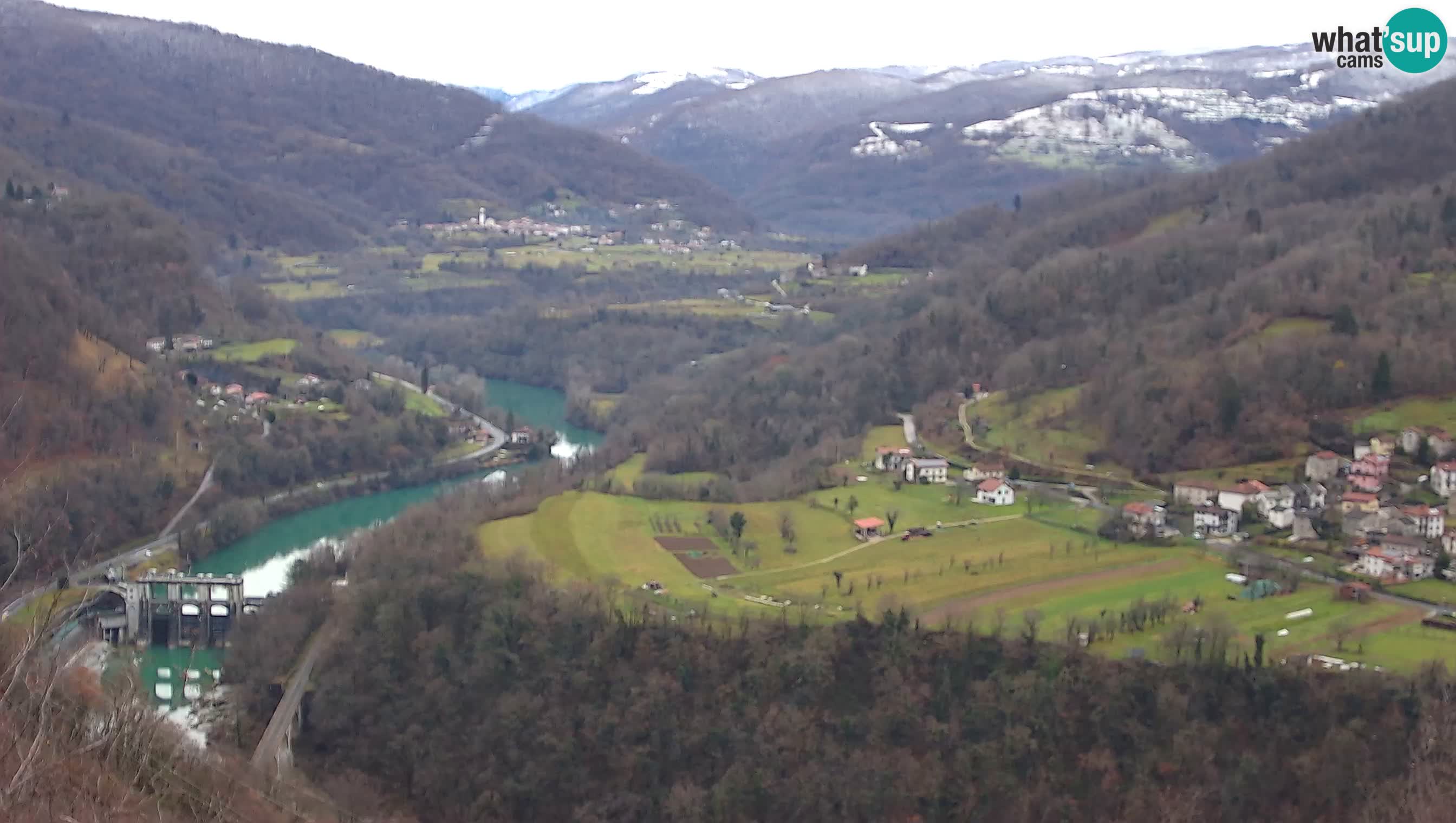 Live Webcam Kanal ob Soči – View to Soča river, Ajba, Bodrež and Ročinj