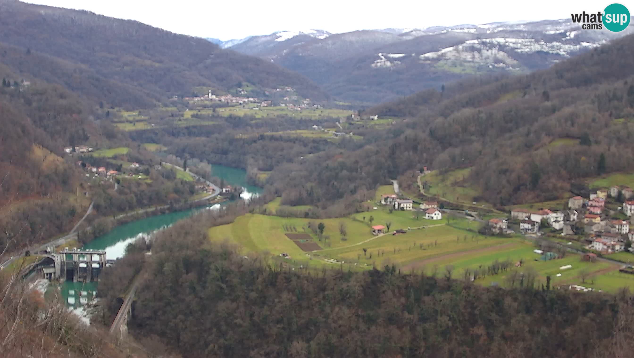 Live Webcam Kanal ob Soči – View to Soča river, Ajba, Bodrež and Ročinj