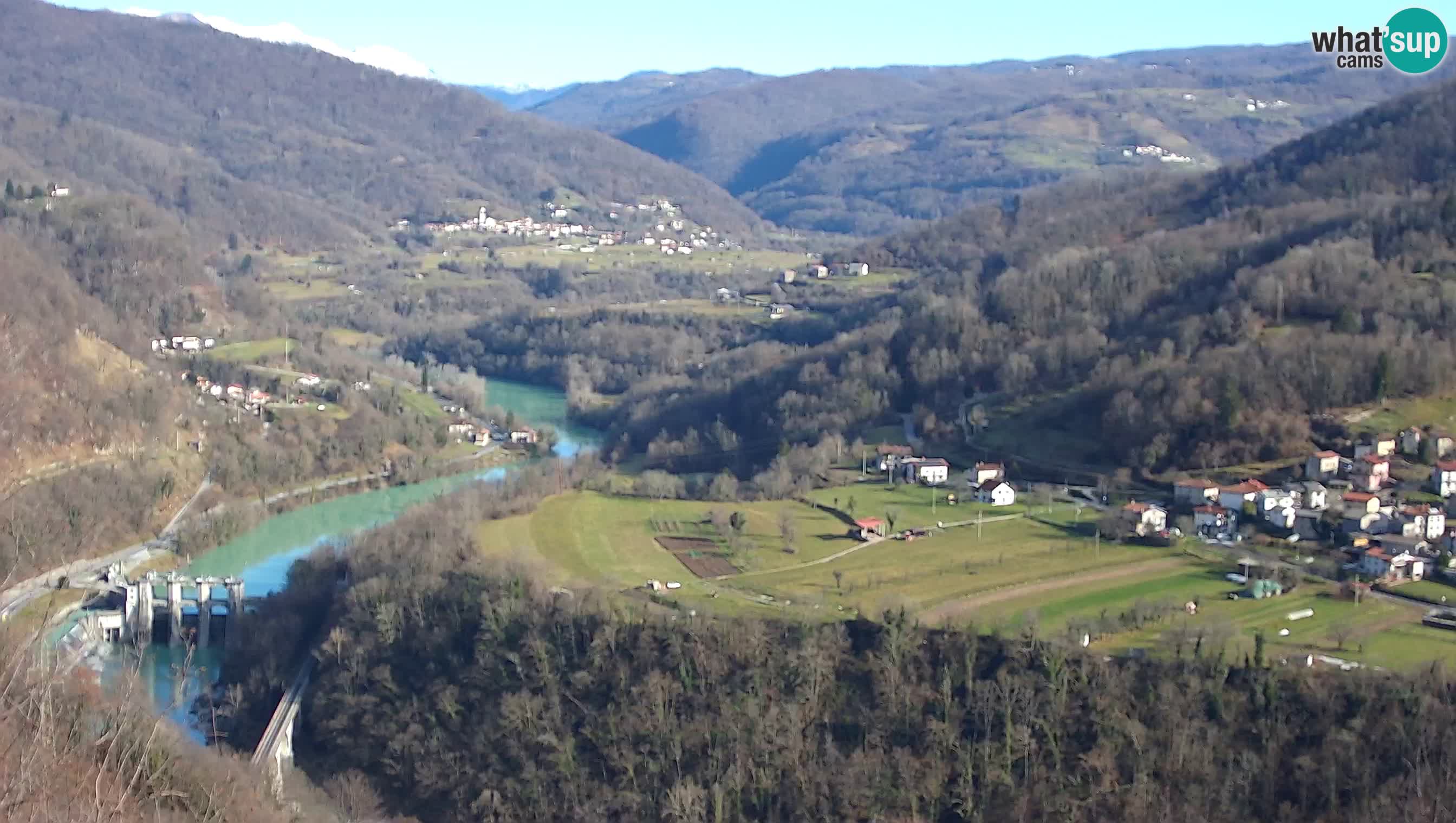 Live Webcam Kanal ob Soči – View to Soča river, Ajba, Bodrež and Ročinj