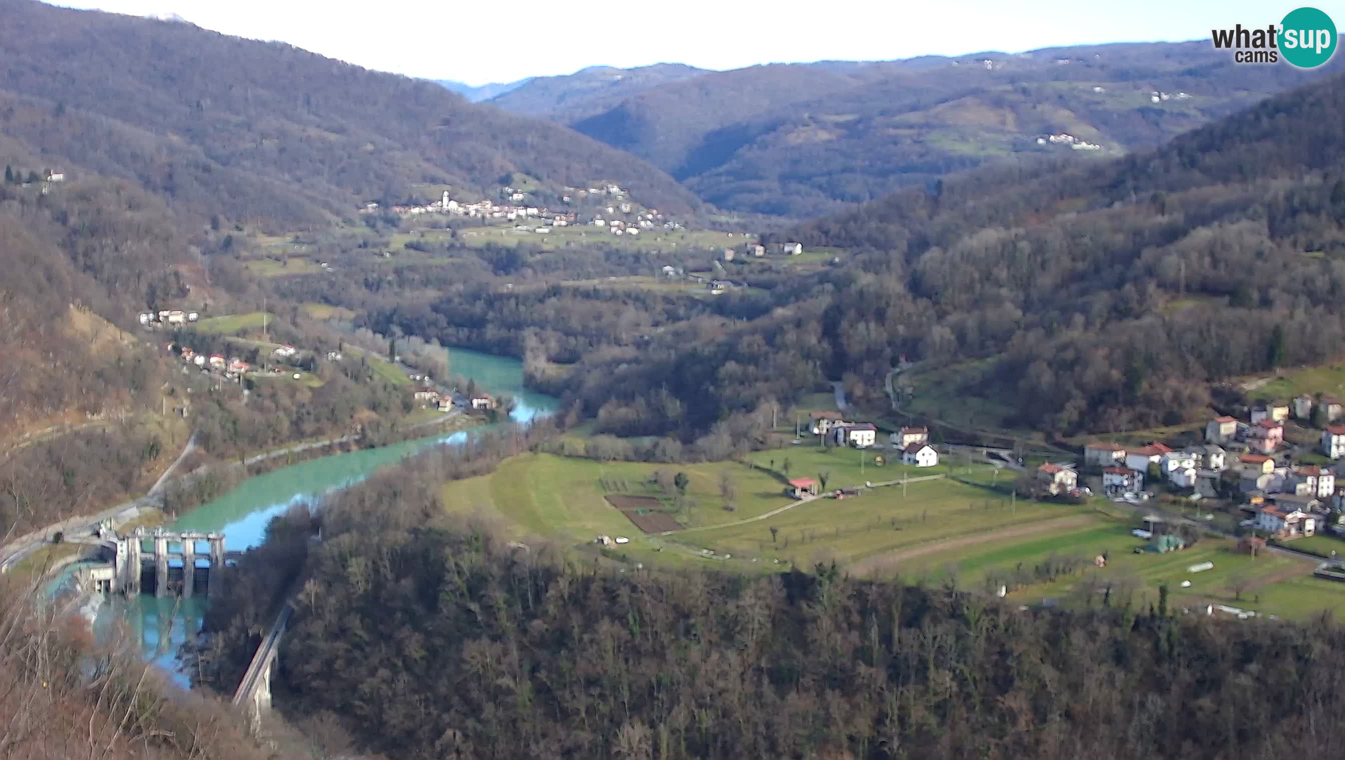 Live Webcam Kanal ob Soči – Blick auf den Fluss Soča, Ajba, Bodrež und Ročinj