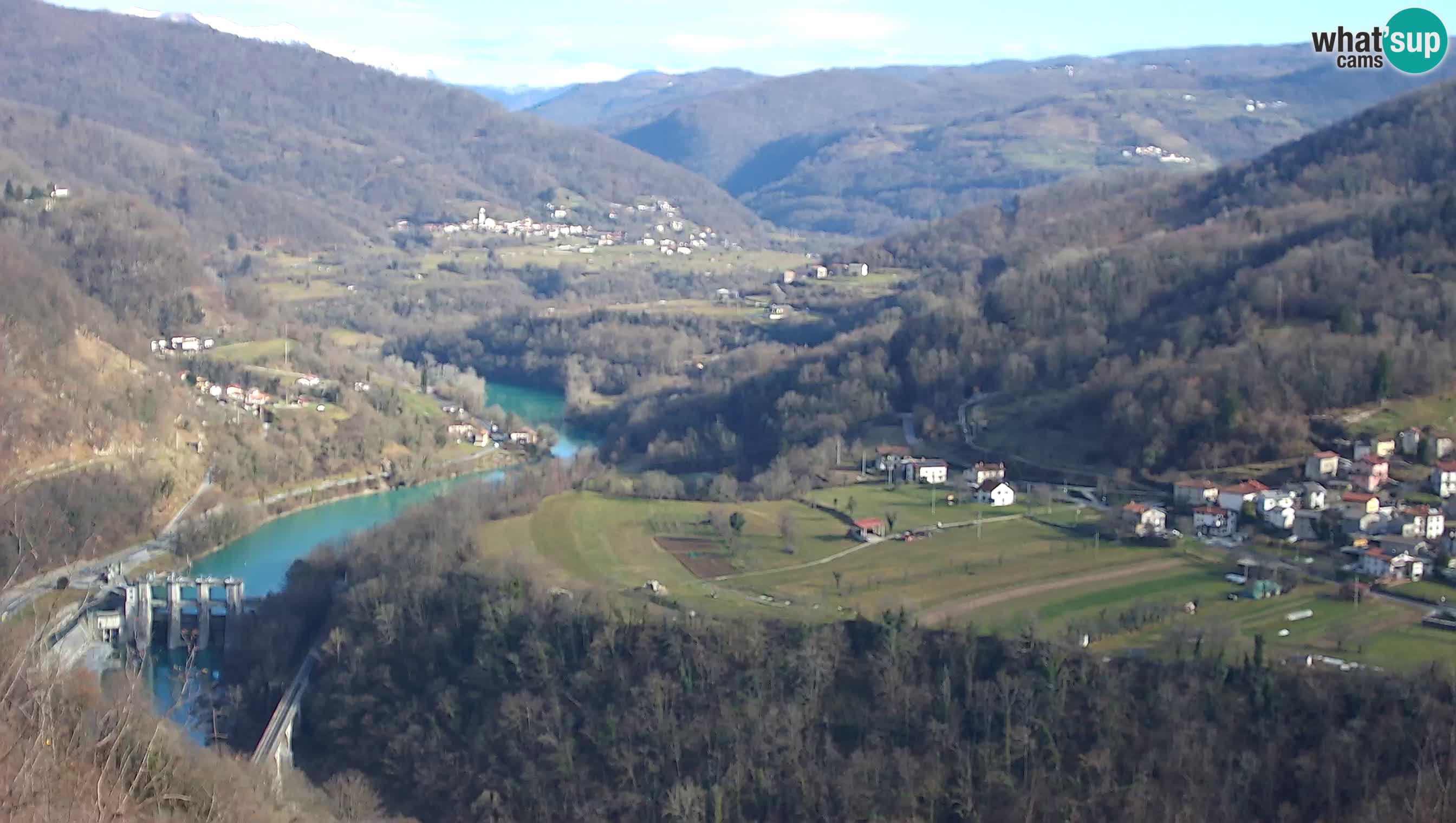 Live Webcam Kanal ob Soči – View to Soča river, Ajba, Bodrež and Ročinj