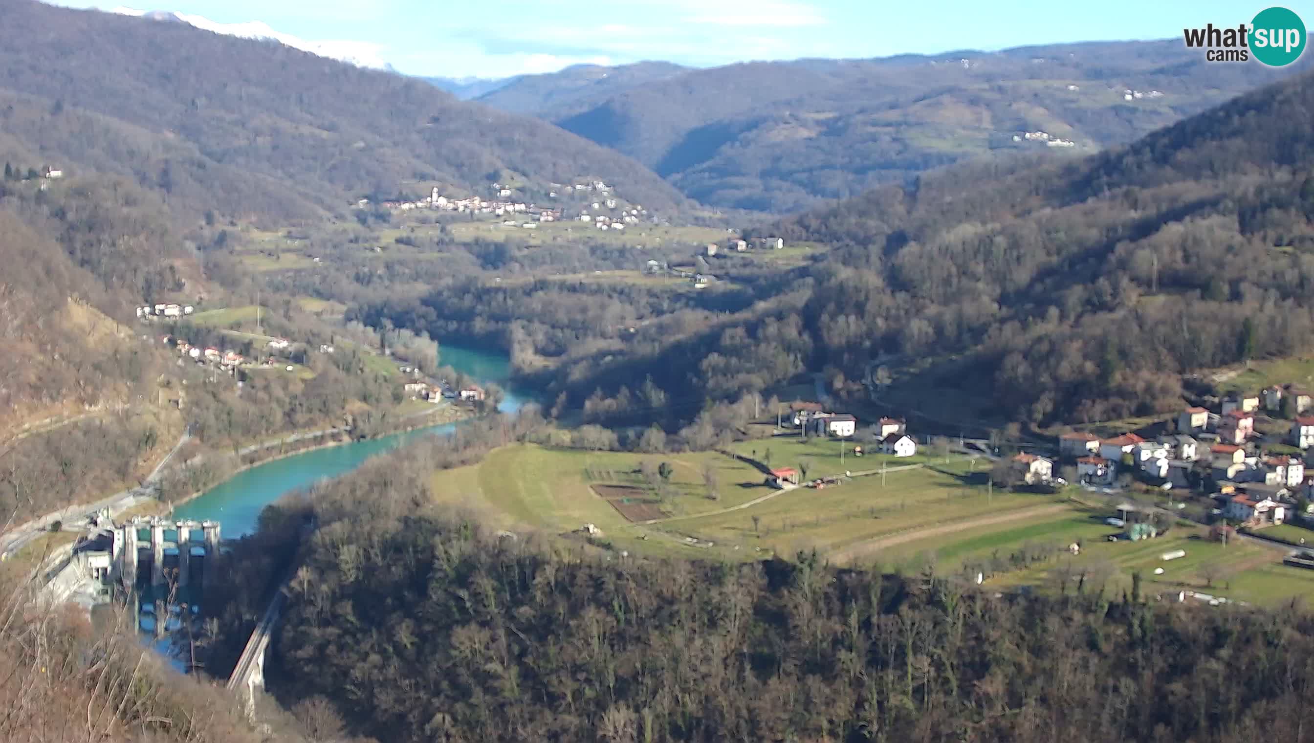 Live Webcam Kanal ob Soči – View to Soča river, Ajba, Bodrež and Ročinj