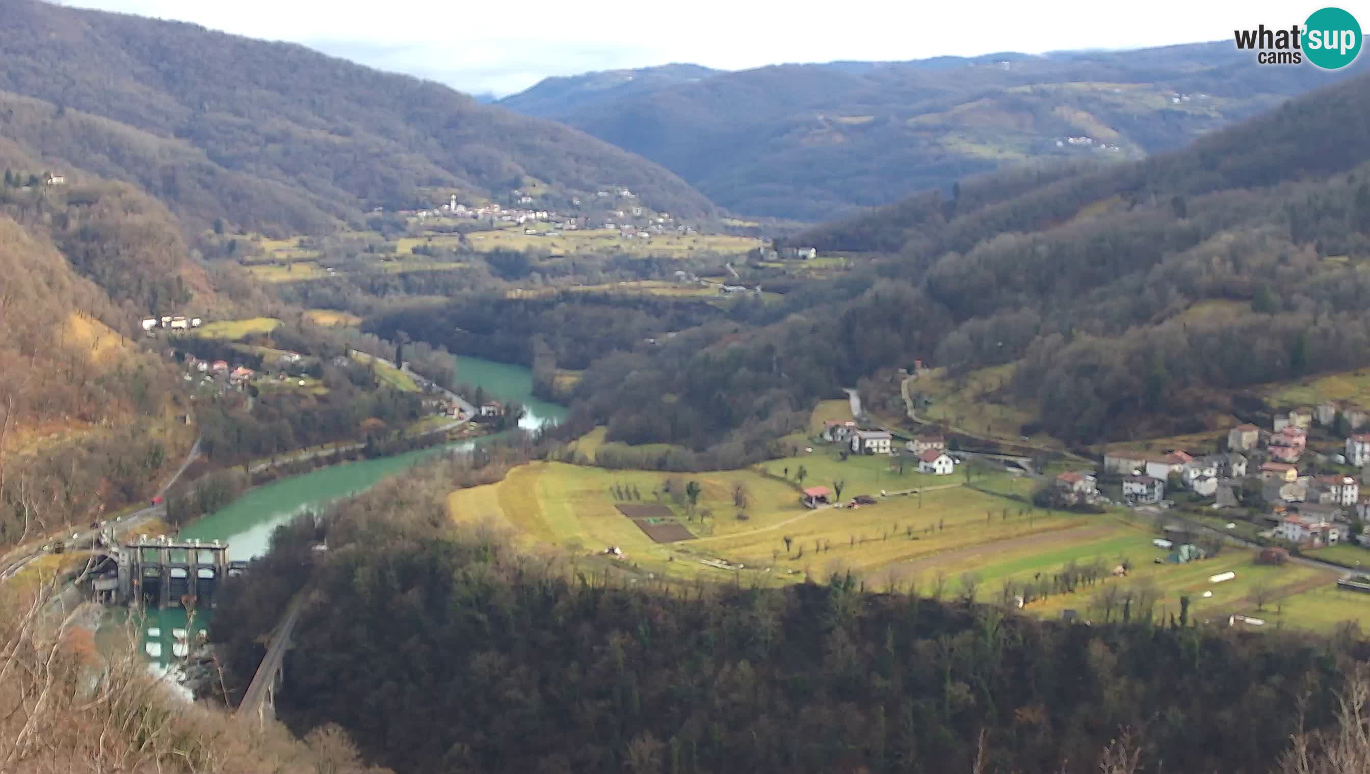 Live Webcam Kanal ob Soči – View to Soča river, Ajba, Bodrež and Ročinj