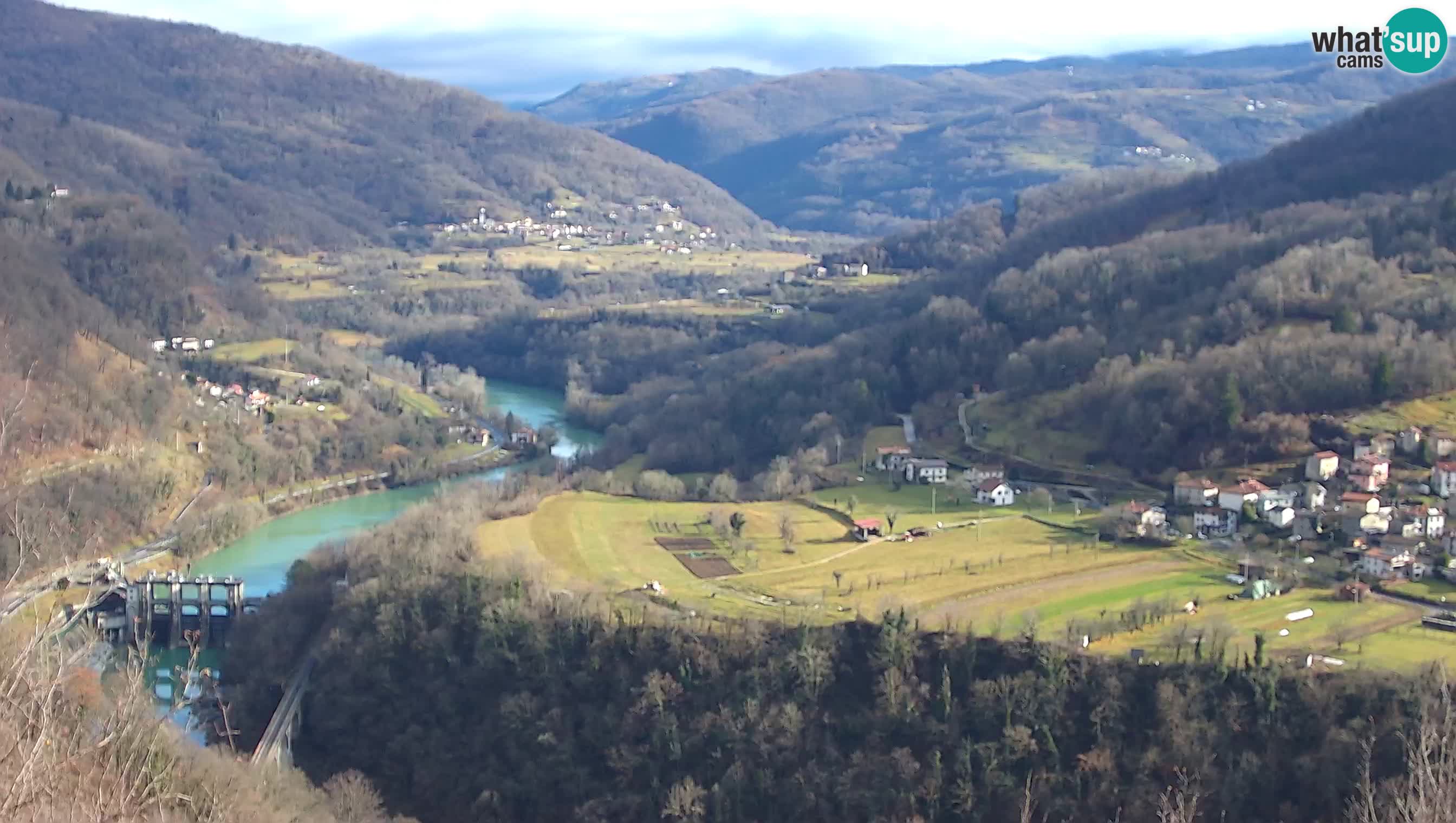 Live Webcam Kanal ob Soči – View to Soča river, Ajba, Bodrež and Ročinj