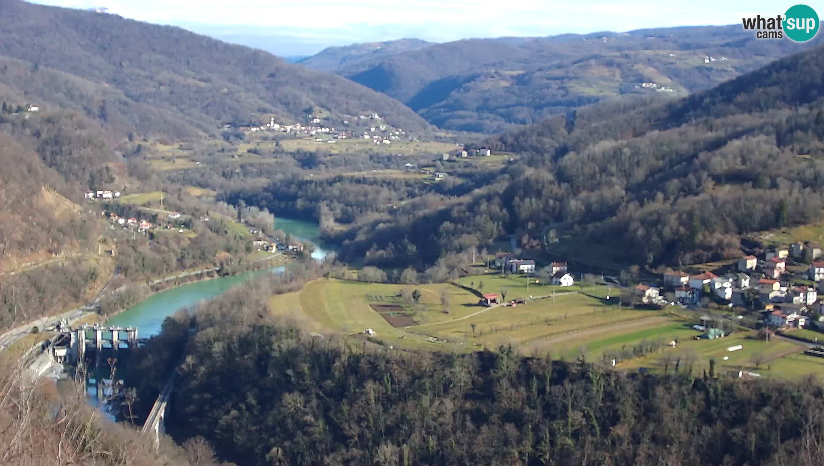 Camera en vivo Kanal ob Soči – Vue sur la rivière Soča, Ajba, Bodrež y Ročinj