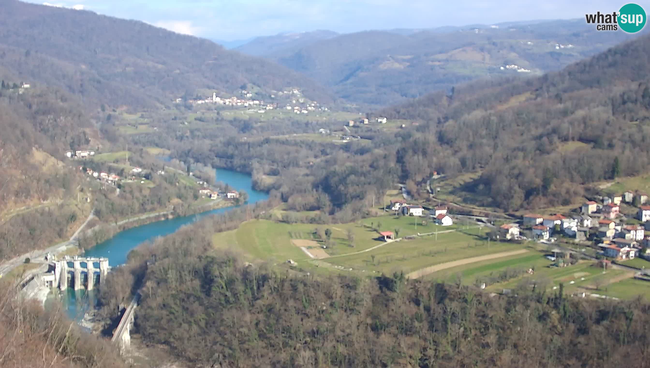 Live Webcam Kanal ob Soči – View to Soča river, Ajba, Bodrež and Ročinj