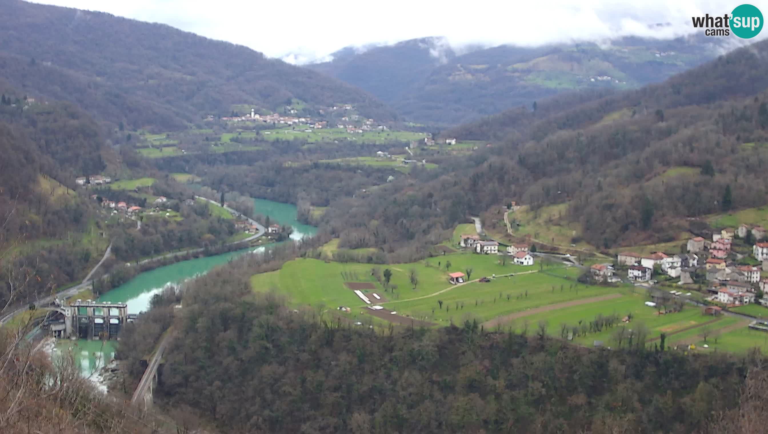 Live Webcam Kanal ob Soči – View to Soča river, Ajba, Bodrež and Ročinj