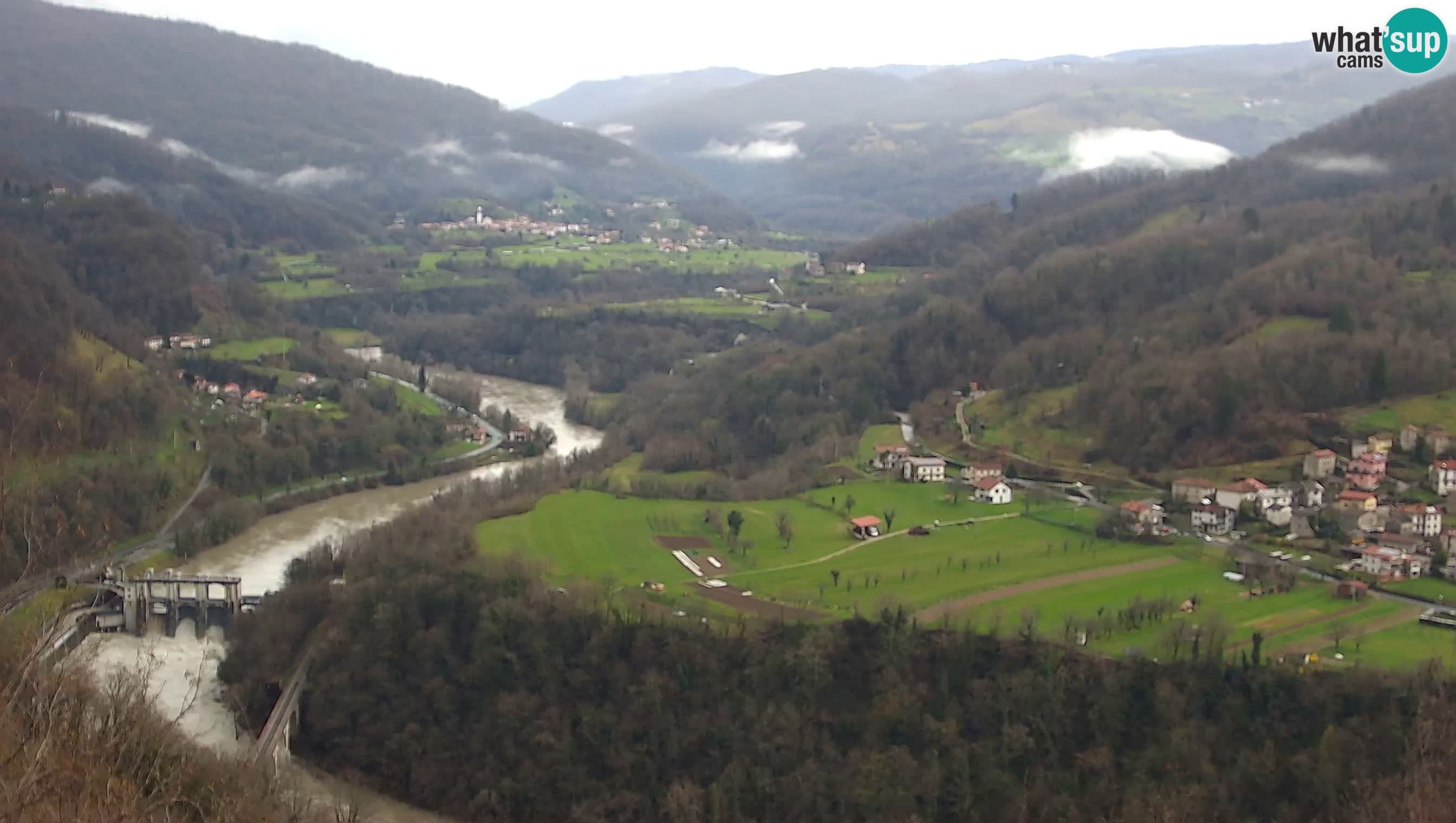 Live Webcam Kanal ob Soči – Blick auf den Fluss Soča, Ajba, Bodrež und Ročinj