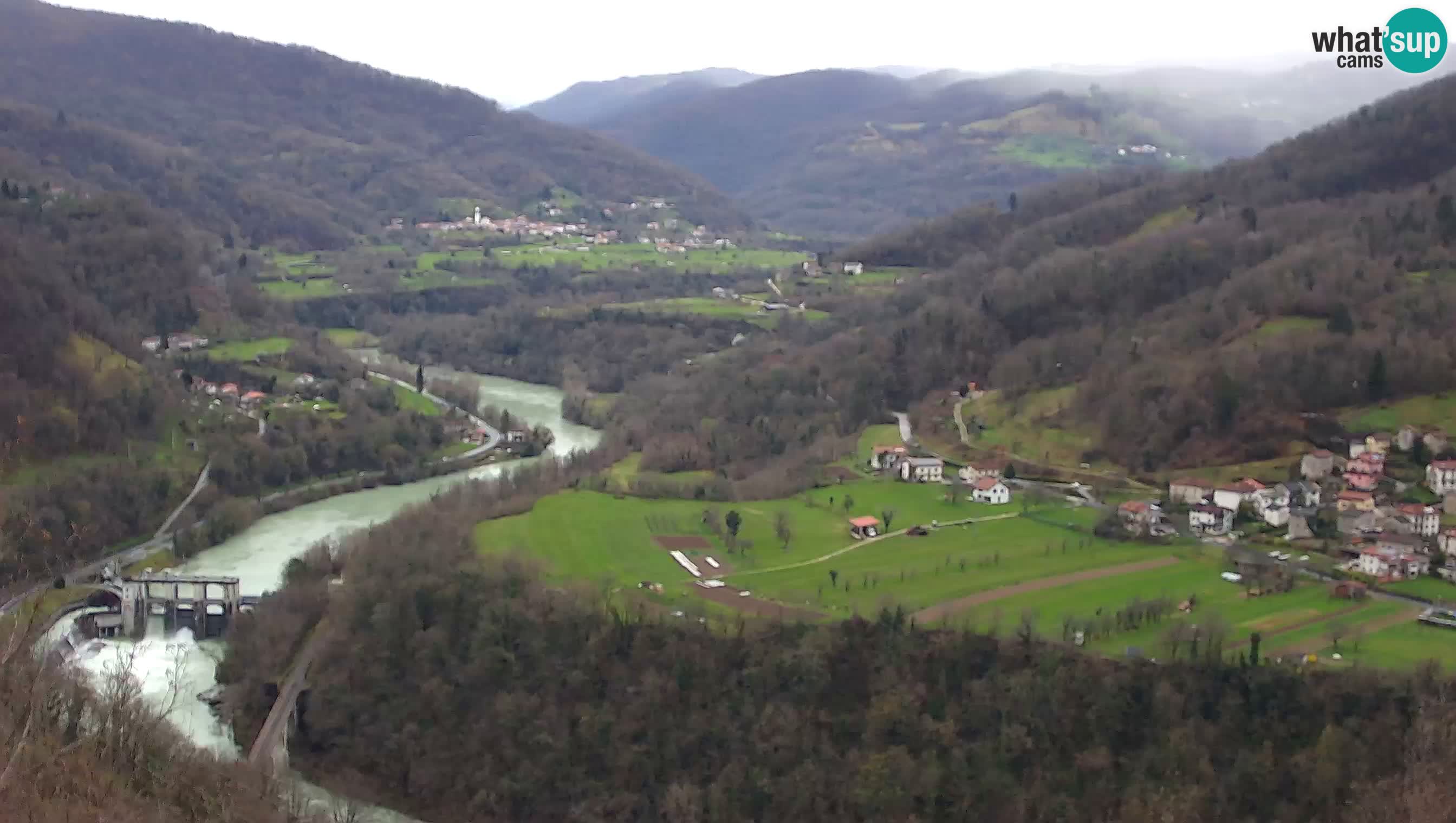 Live Webcam Kanal ob Soči – View to Soča river, Ajba, Bodrež and Ročinj