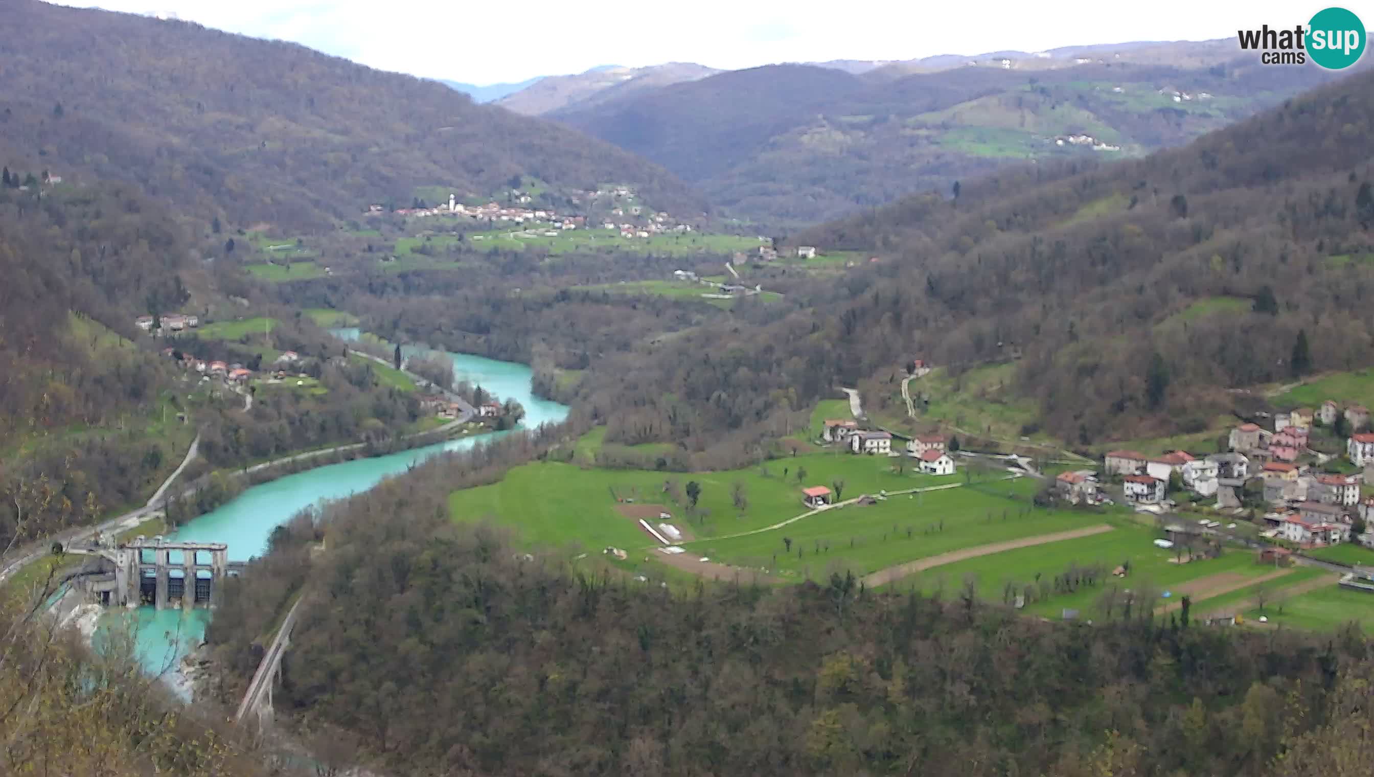 Live Webcam Kanal ob Soči – View to Soča river, Ajba, Bodrež and Ročinj