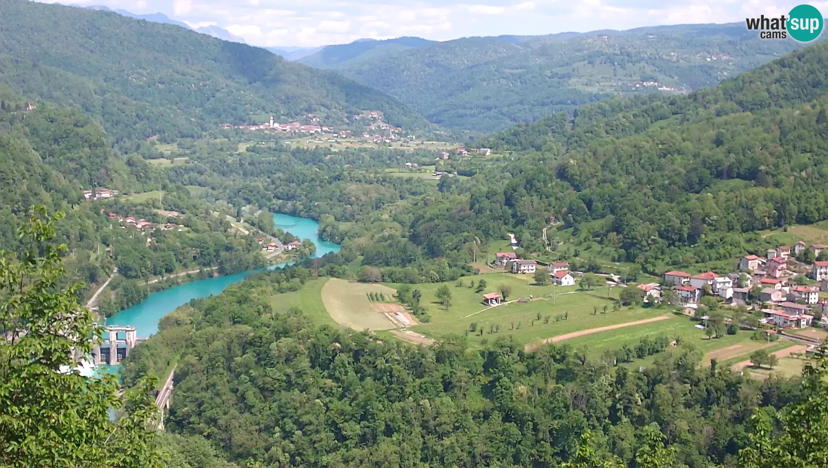 Live Webcam Kanal ob Soči – View to Soča river, Ajba, Bodrež and Ročinj