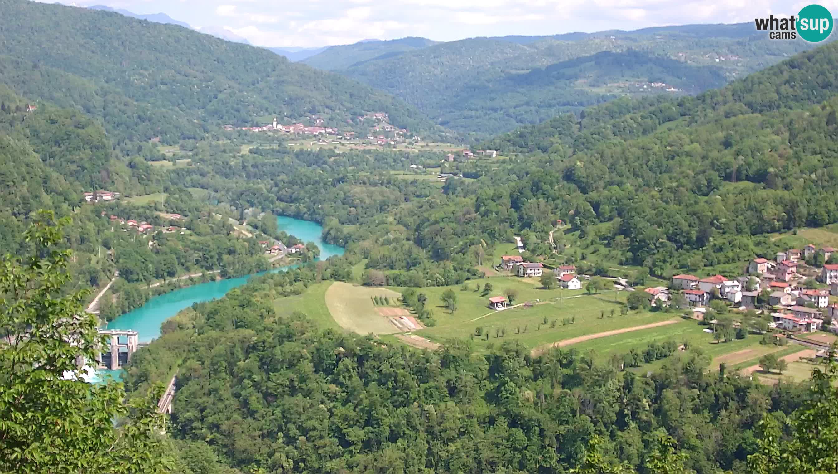 Camera en vivo Kanal ob Soči – Vue sur la rivière Soča, Ajba, Bodrež y Ročinj