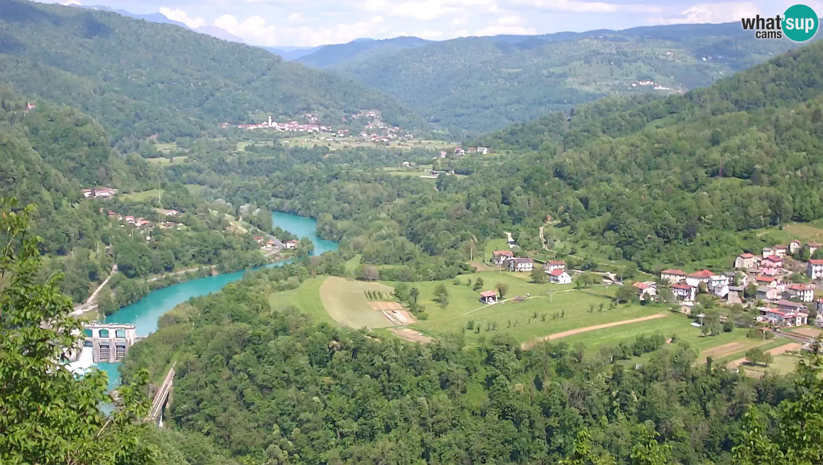 Spletna kamera Kanal ob Soči – pogled na Sočo, Ajbo, Bodrež in Ročinj