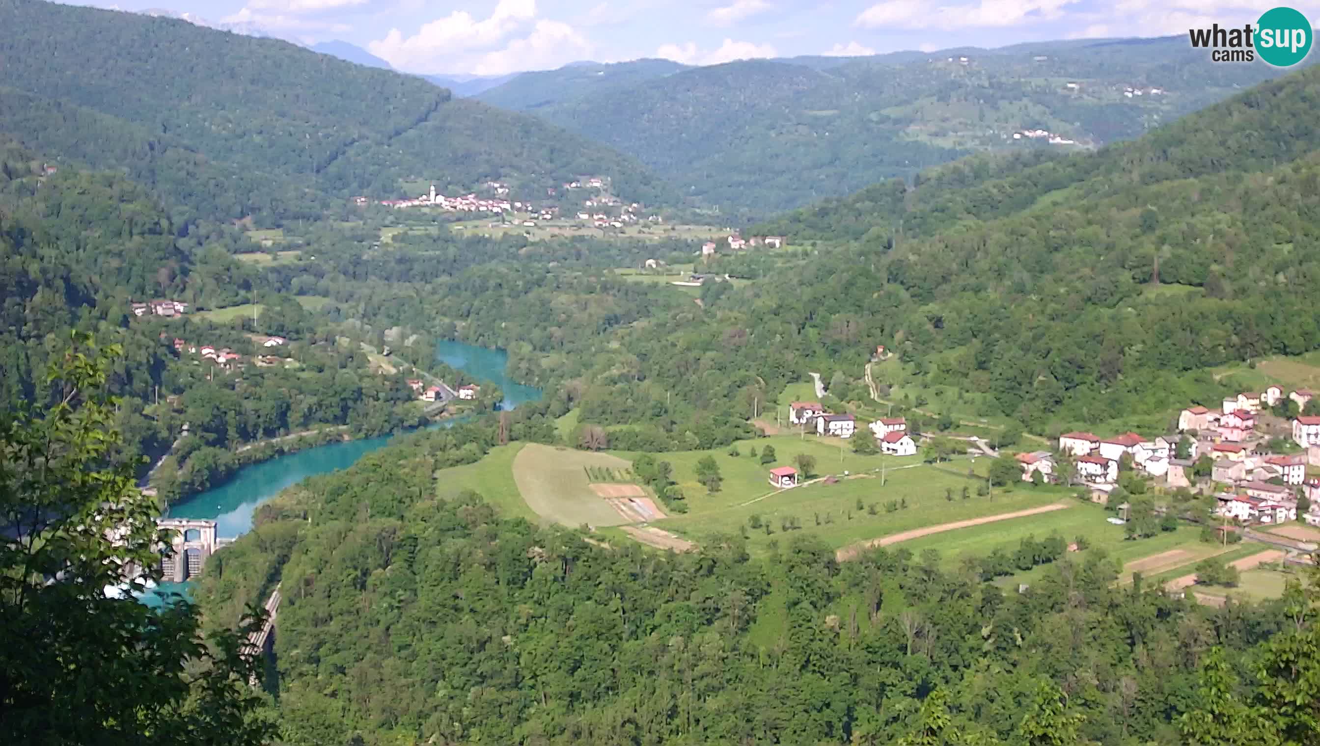 Camera en vivo Kanal ob Soči – Vue sur la rivière Soča, Ajba, Bodrež y Ročinj