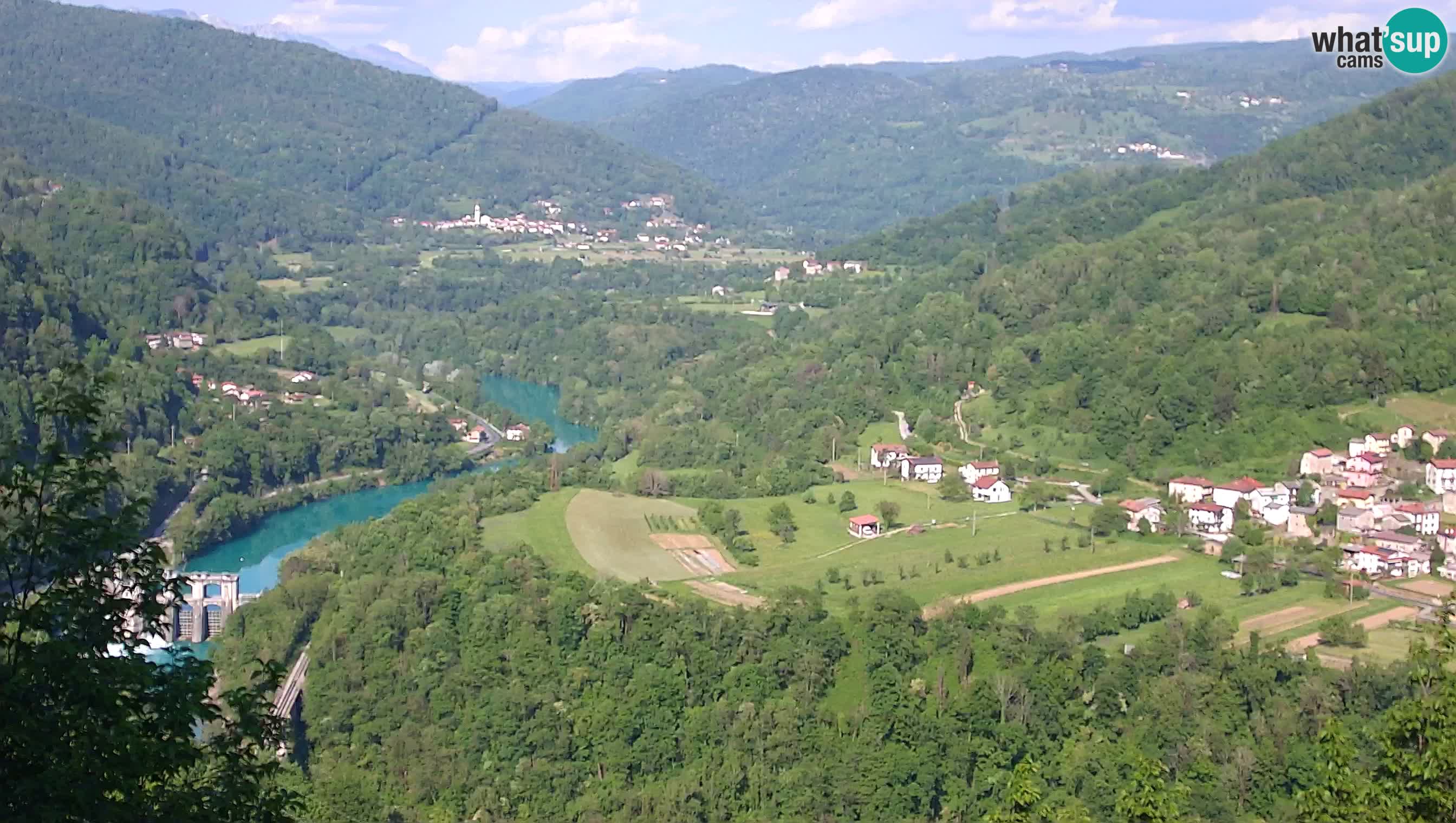 Live Webcam Kanal ob Soči – Blick auf den Fluss Soča, Ajba, Bodrež und Ročinj