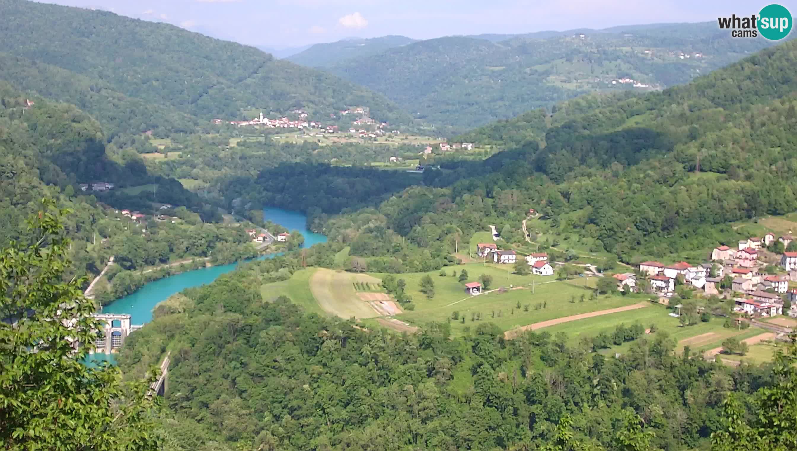 Web kamera Kanal ob Soči – Pogled na rijeku Soču, Ajbu, Bodrež i Ročinj