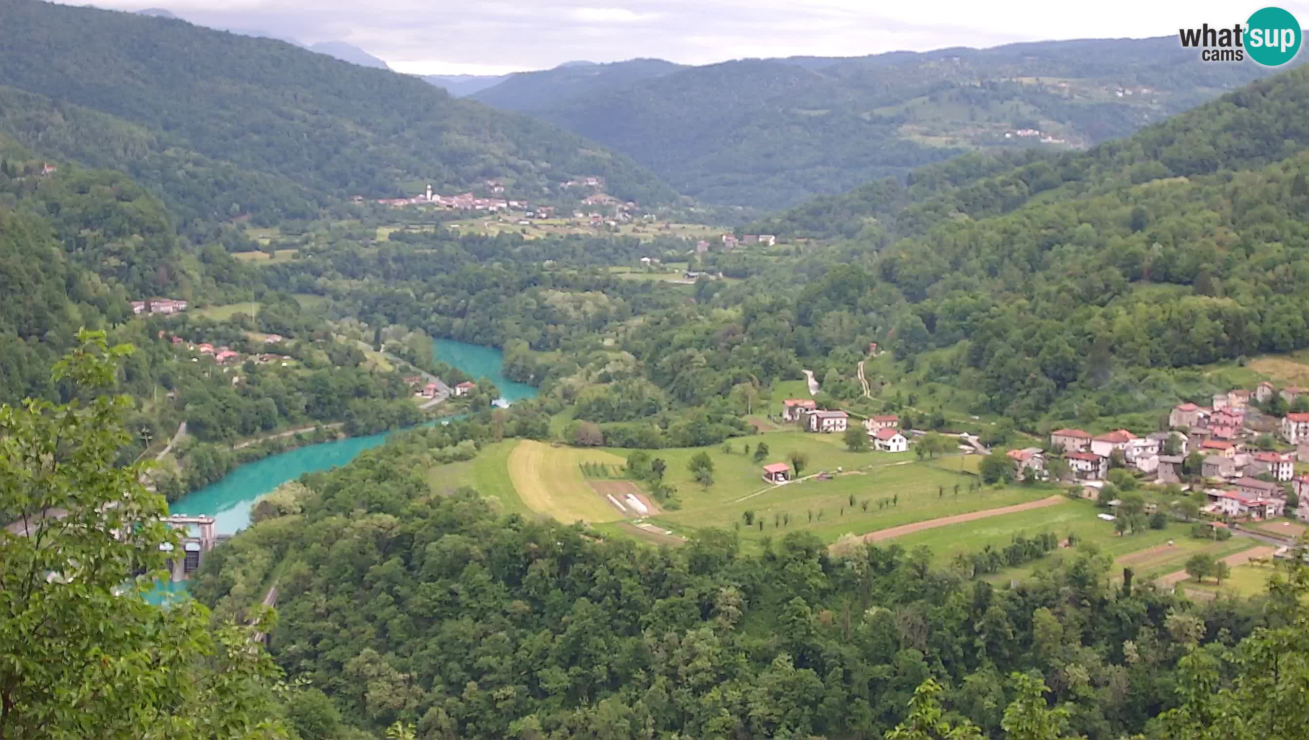 Camera en vivo Kanal ob Soči – Vue sur la rivière Soča, Ajba, Bodrež y Ročinj