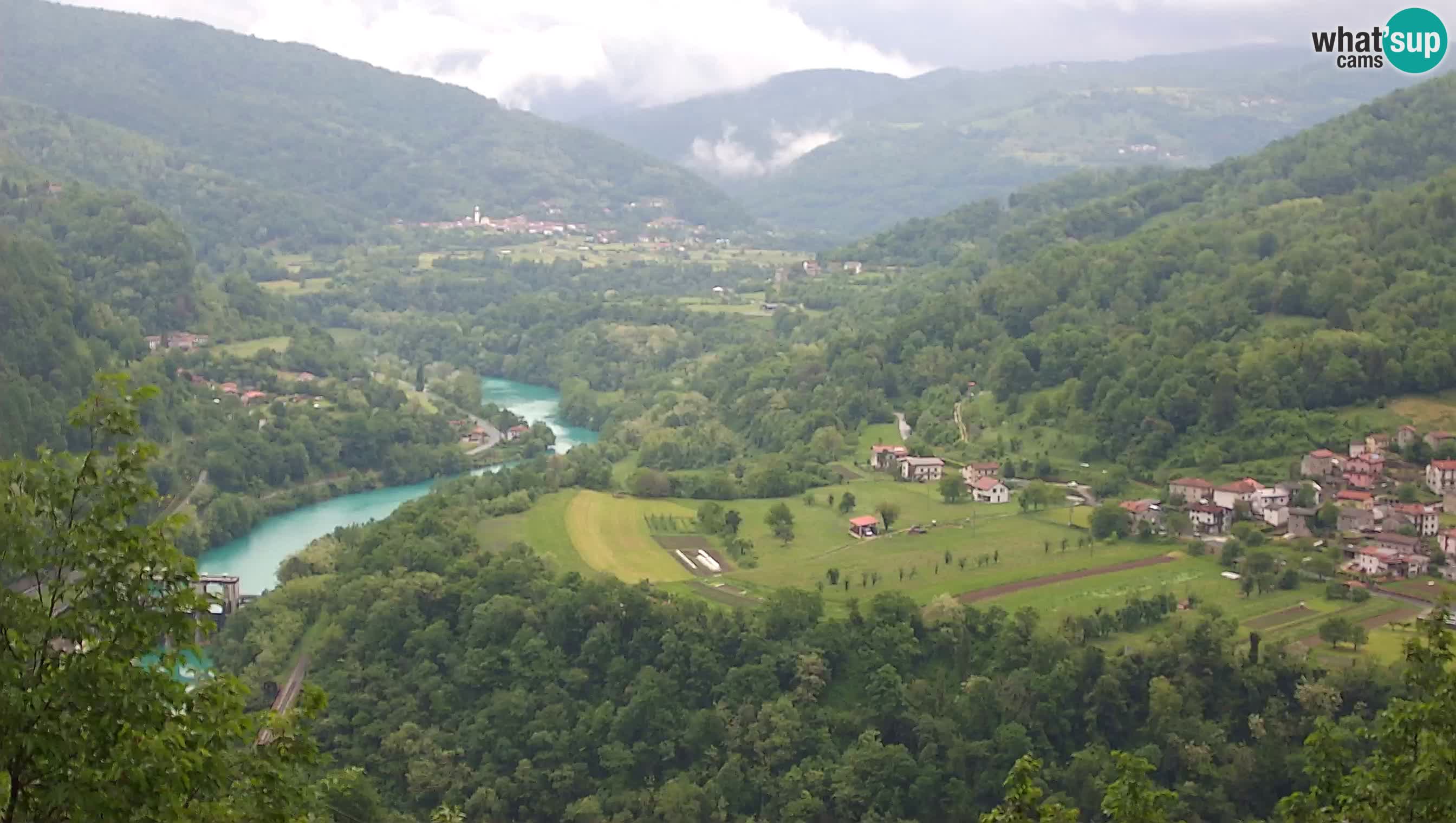 Live Webcam Kanal ob Soči – View to Soča river, Ajba, Bodrež and Ročinj