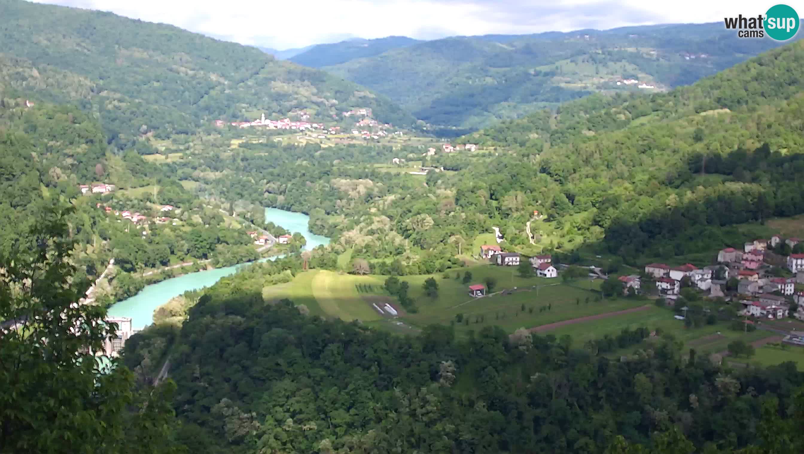 Camera en vivo Kanal ob Soči – Vue sur la rivière Soča, Ajba, Bodrež y Ročinj
