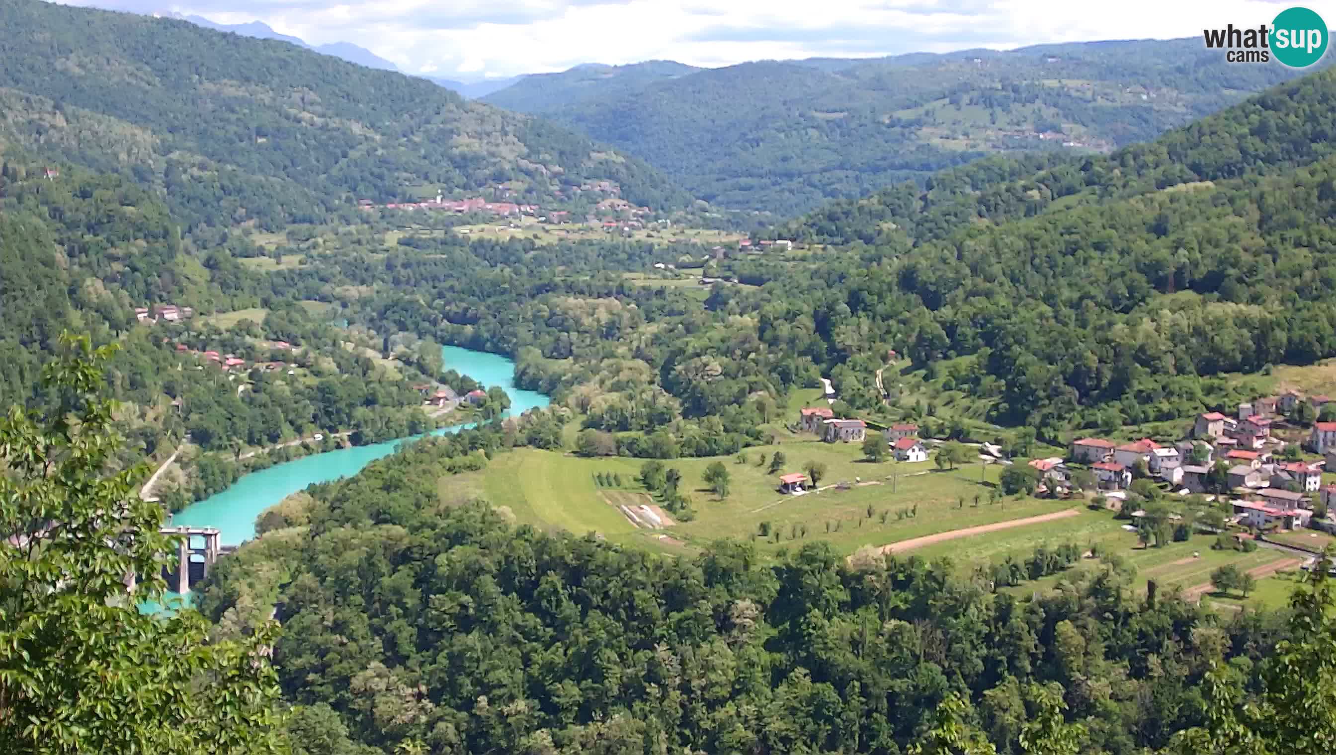 Spletna kamera Kanal ob Soči – pogled na Sočo, Ajbo, Bodrež in Ročinj