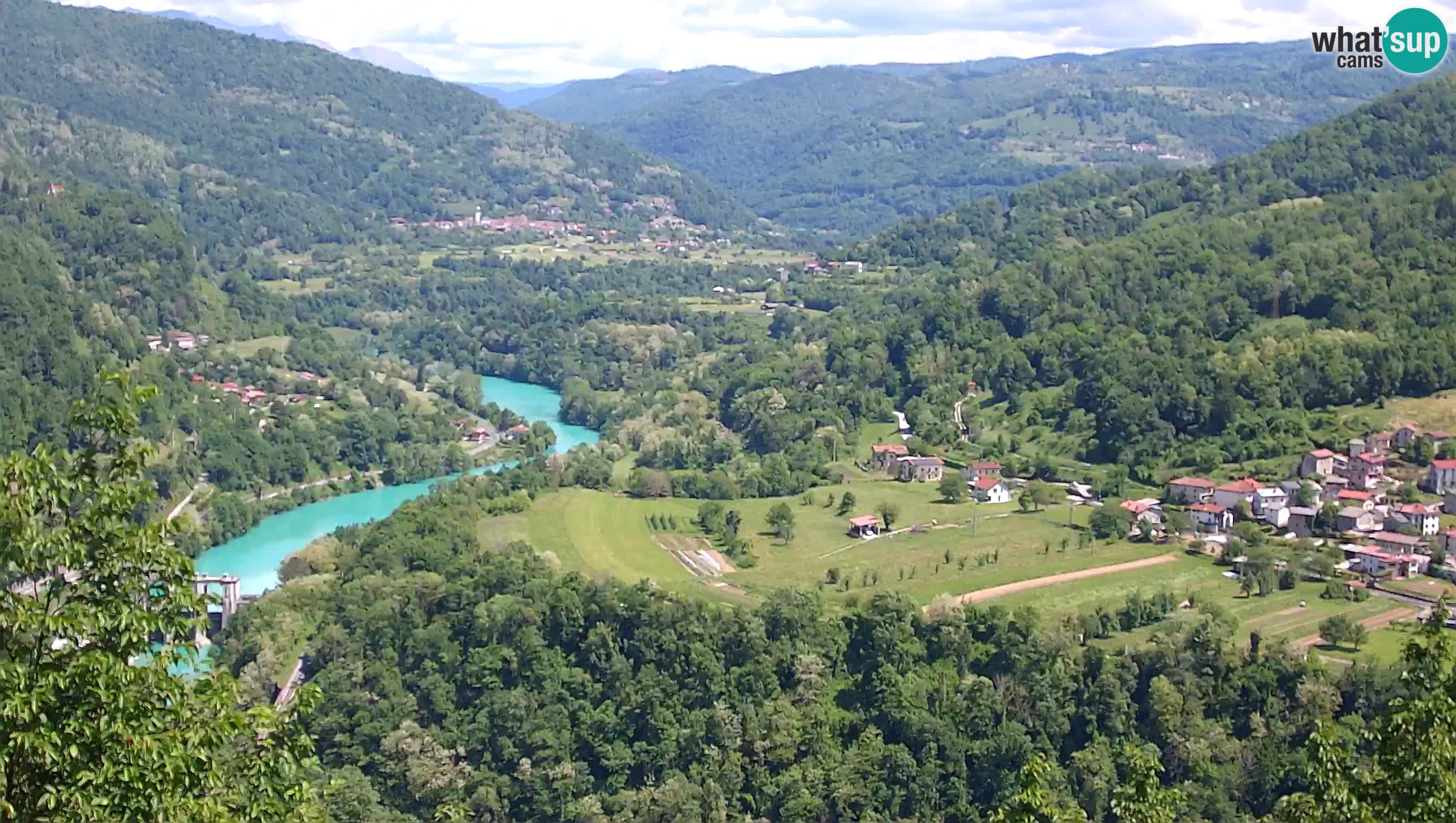 Camera en vivo Kanal ob Soči – Vue sur la rivière Soča, Ajba, Bodrež y Ročinj