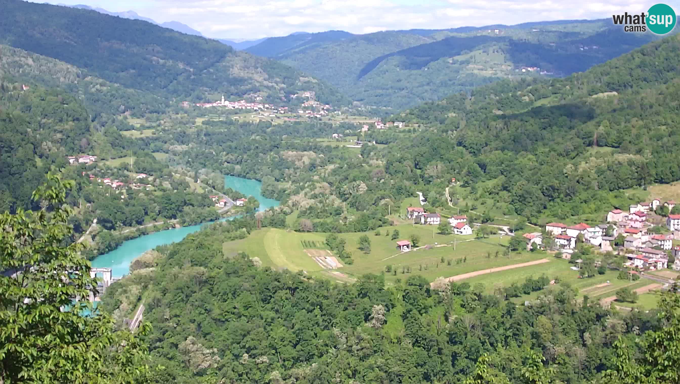 Spletna kamera Kanal ob Soči – pogled na Sočo, Ajbo, Bodrež in Ročinj