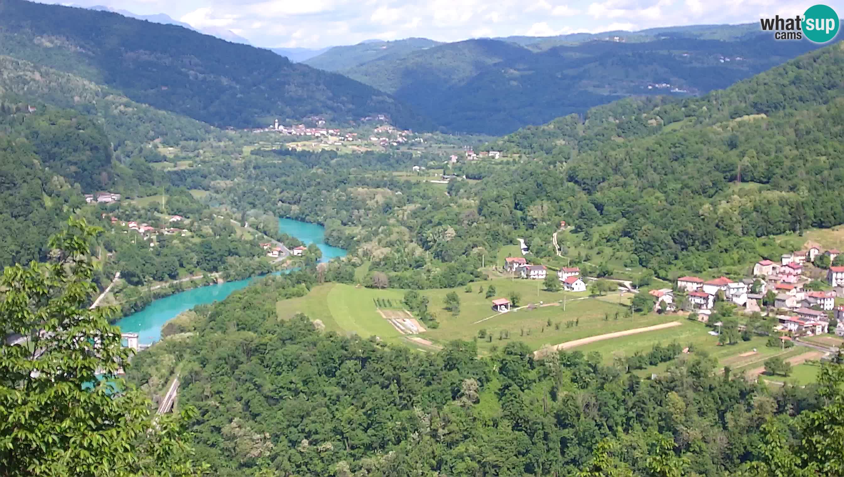Camera en vivo Kanal ob Soči – Vue sur la rivière Soča, Ajba, Bodrež y Ročinj