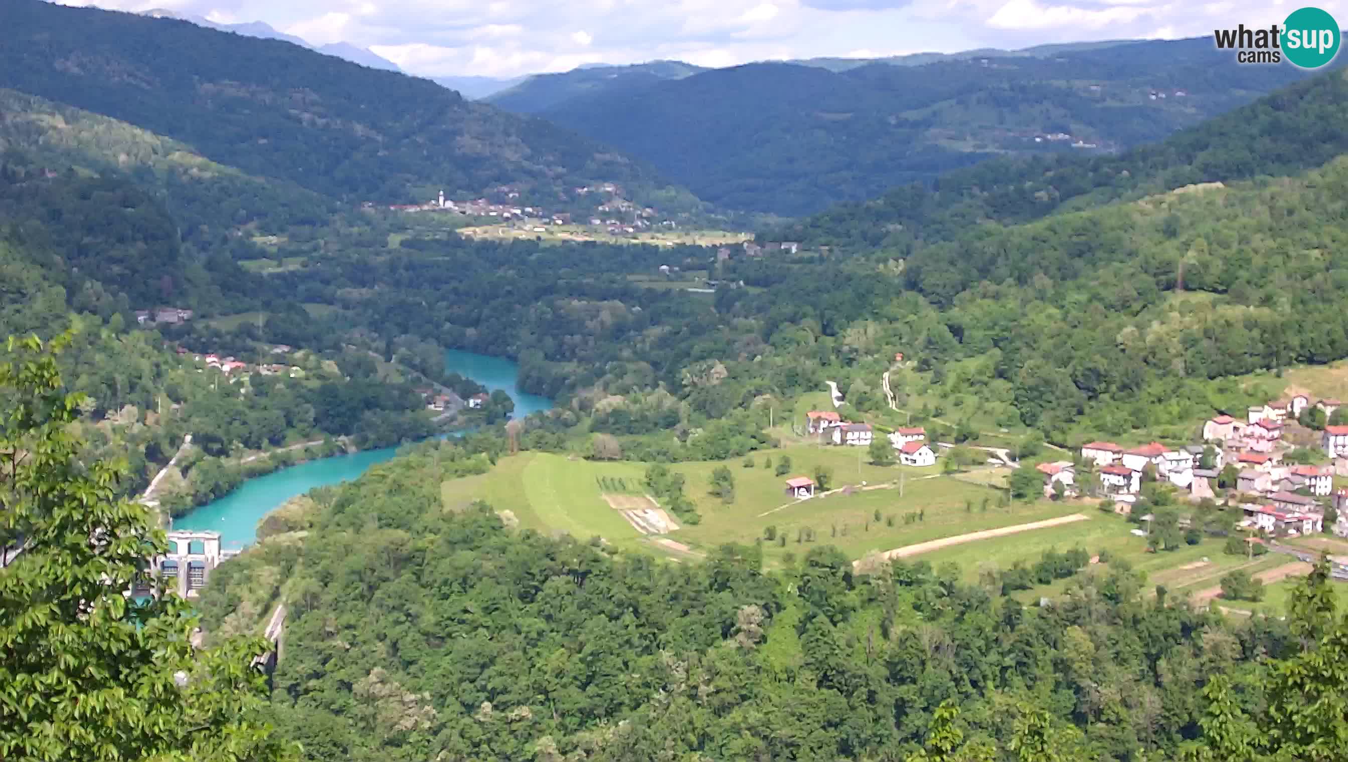 Camera en vivo Kanal ob Soči – Vue sur la rivière Soča, Ajba, Bodrež y Ročinj