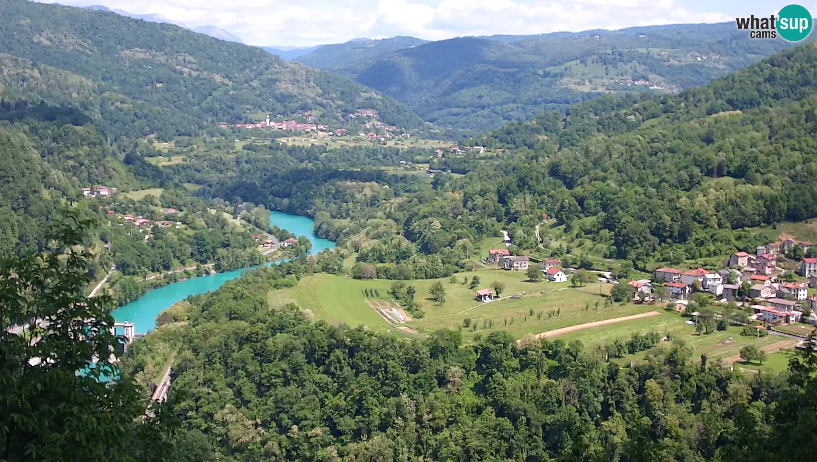Live Webcam Kanal ob Soči – View to Soča river, Ajba, Bodrež and Ročinj