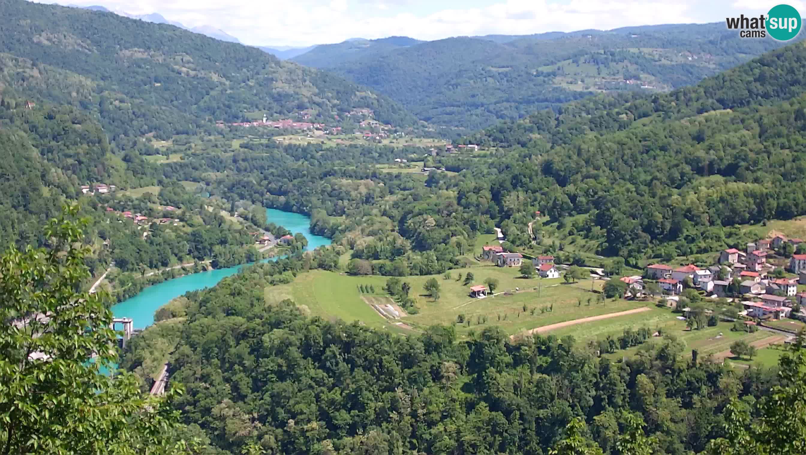 Live Webcam Kanal ob Soči – View to Soča river, Ajba, Bodrež and Ročinj
