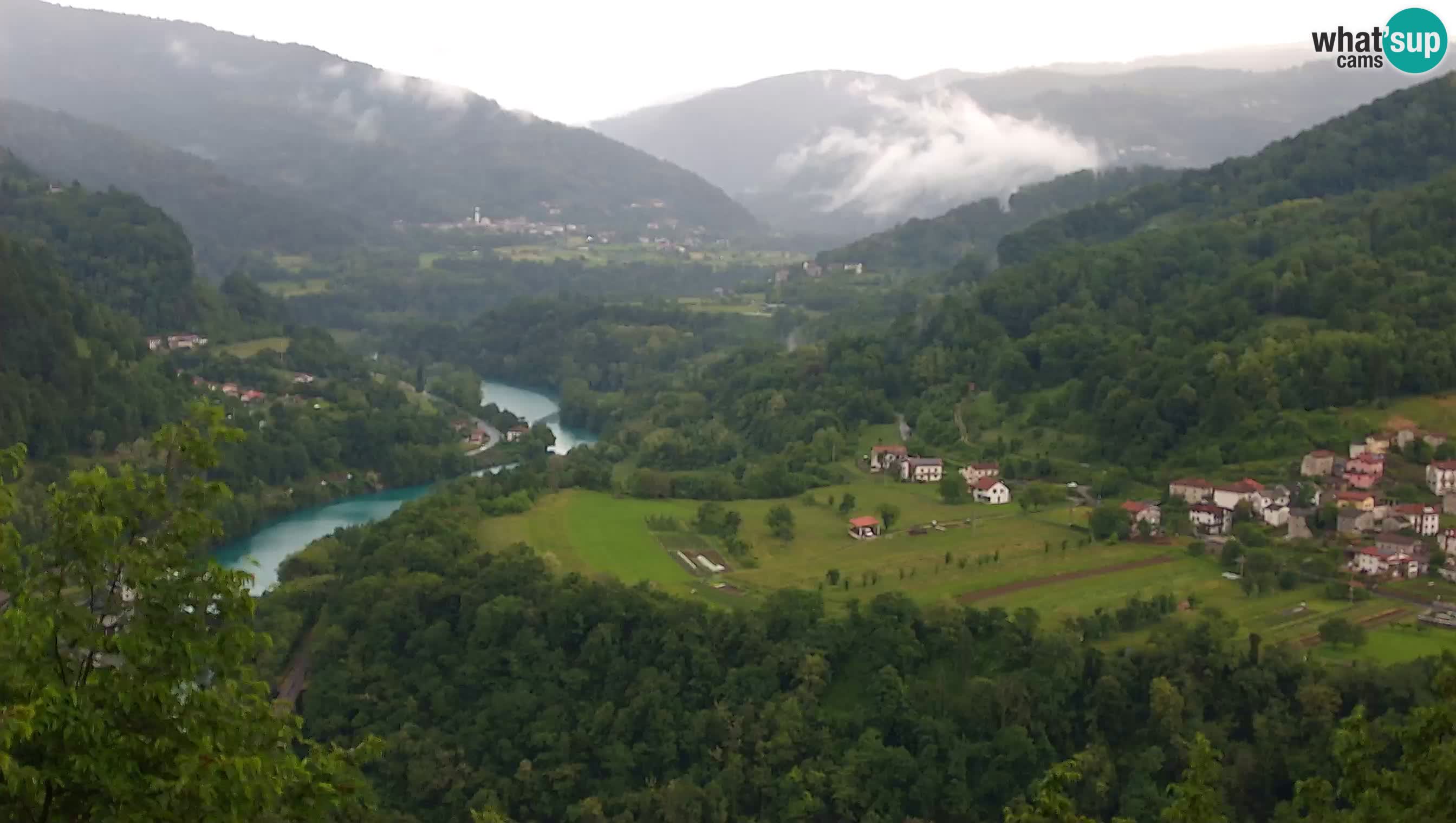 Live Webcam Kanal ob Soči – Blick auf den Fluss Soča, Ajba, Bodrež und Ročinj