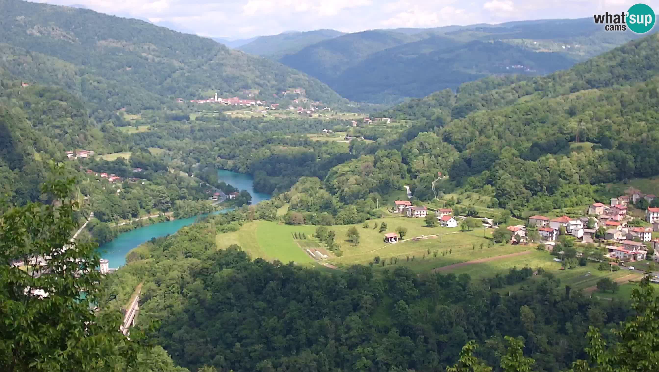 Spletna kamera Kanal ob Soči – pogled na Sočo, Ajbo, Bodrež in Ročinj
