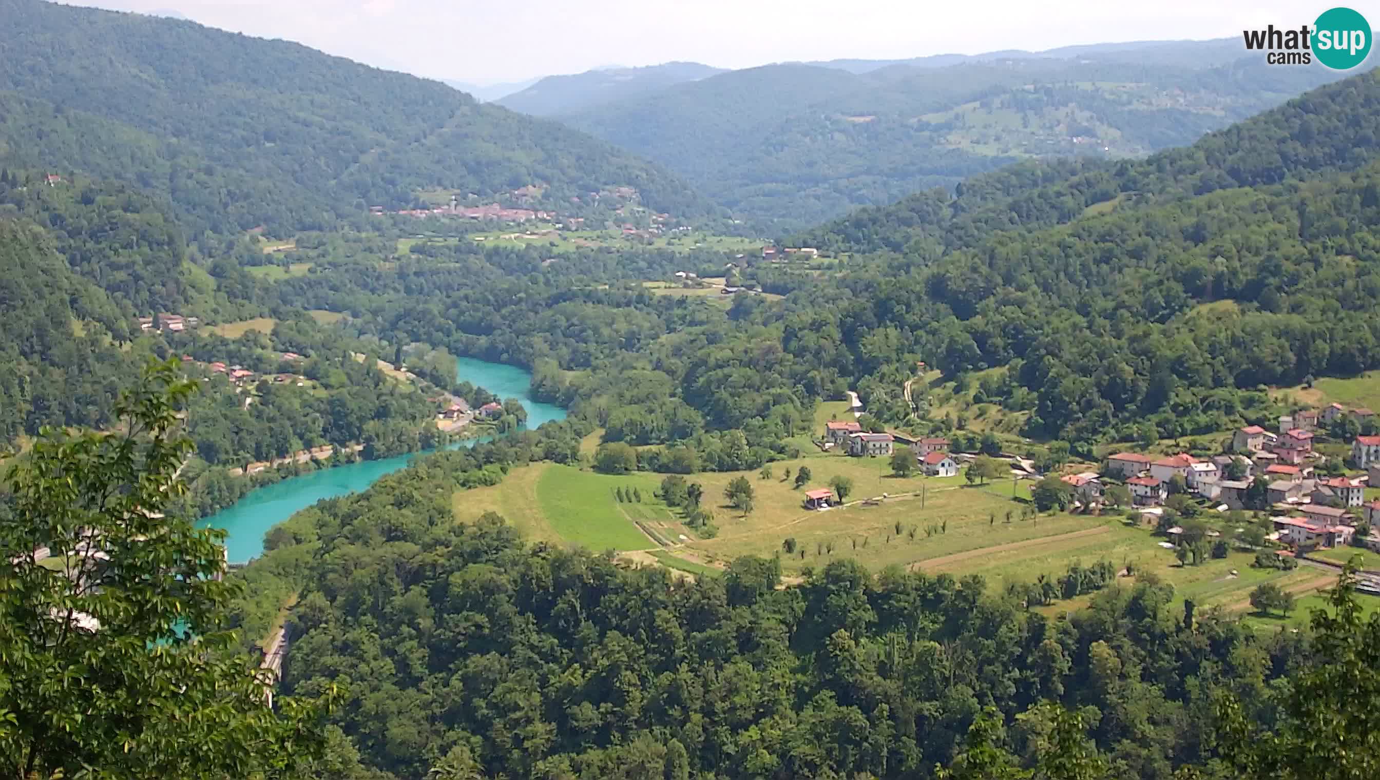 Spletna kamera Kanal ob Soči – pogled na Sočo, Ajbo, Bodrež in Ročinj