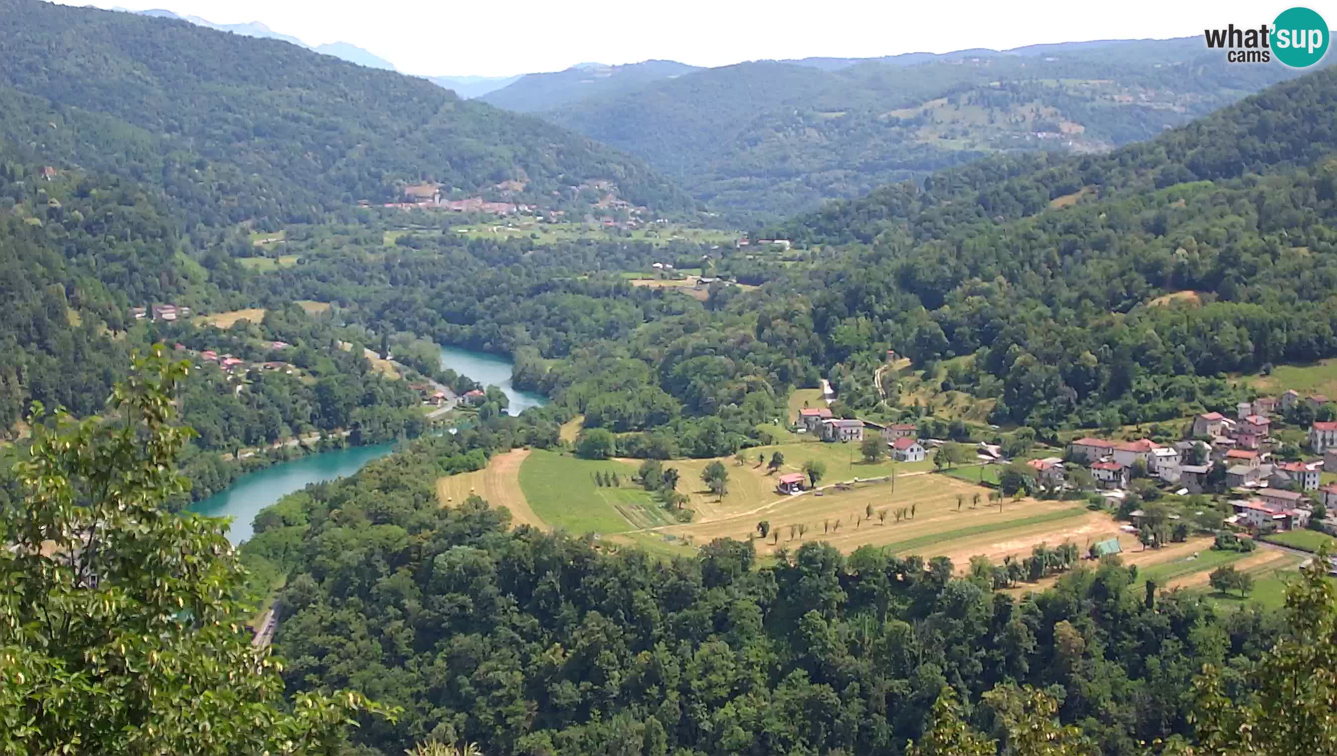 Spletna kamera Kanal ob Soči – pogled na Sočo, Ajbo, Bodrež in Ročinj