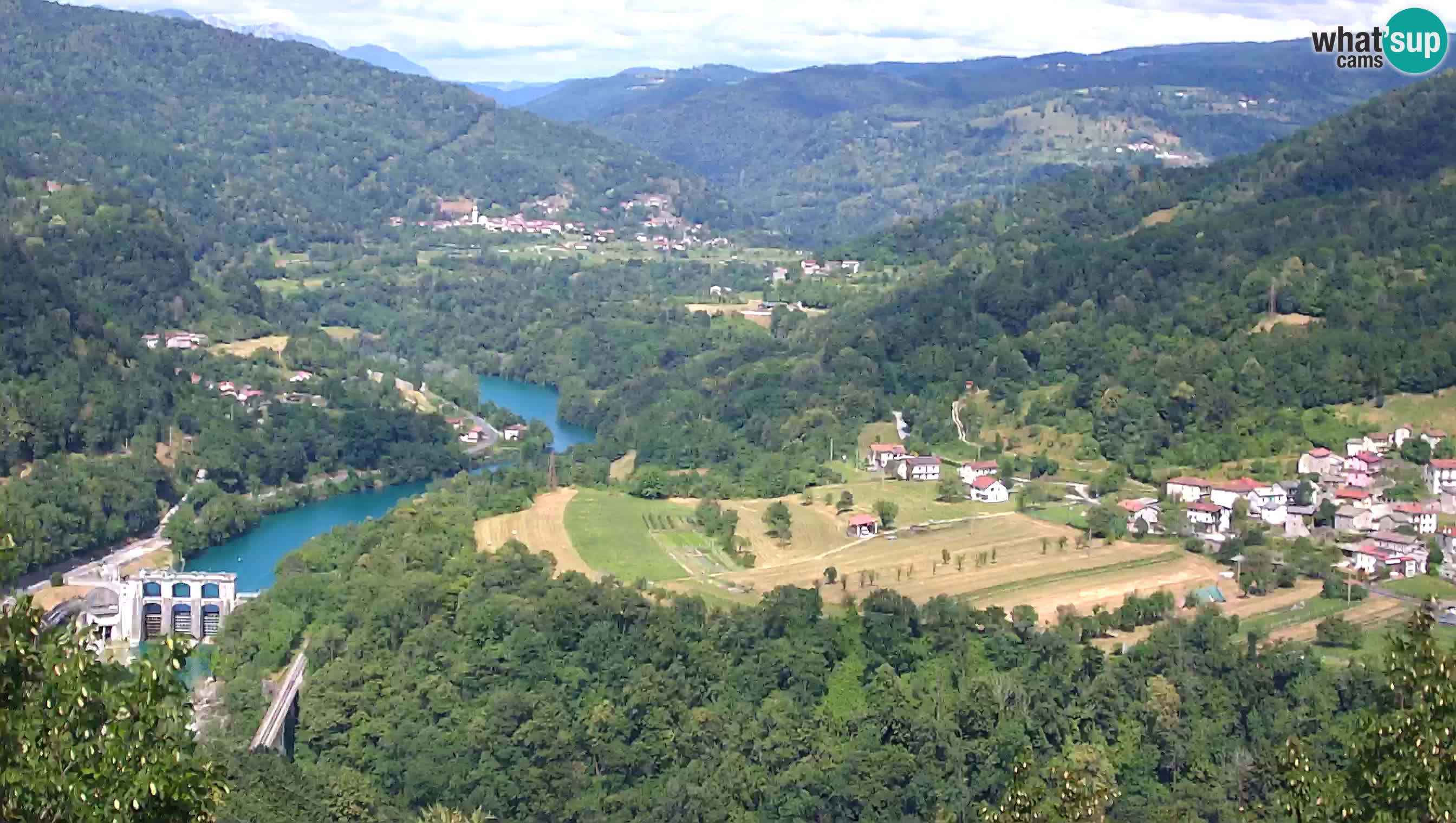 Camera en vivo Kanal ob Soči – Vue sur la rivière Soča, Ajba, Bodrež y Ročinj