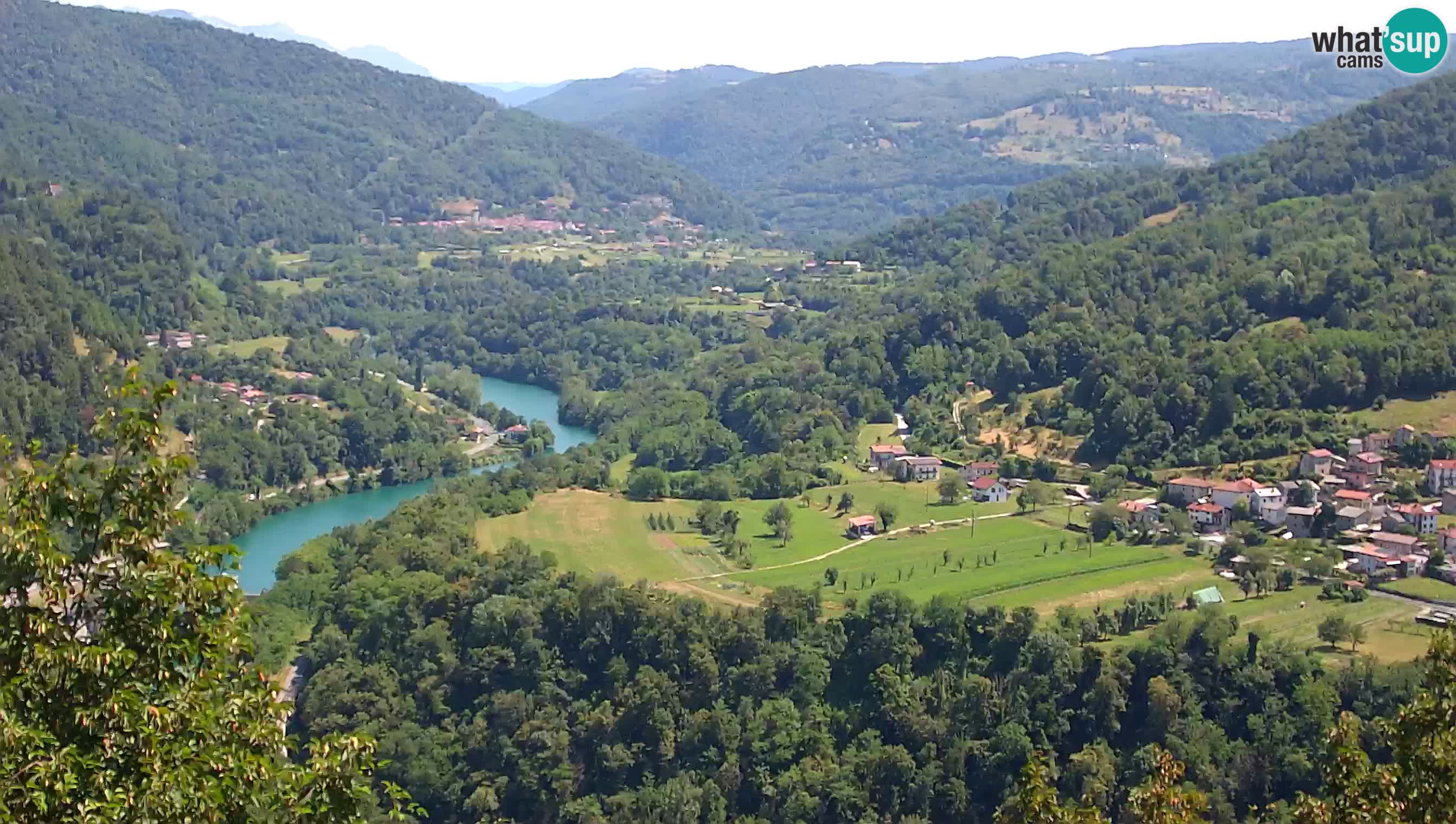 Web kamera Kanal ob Soči – Pogled na rijeku Soču, Ajbu, Bodrež i Ročinj