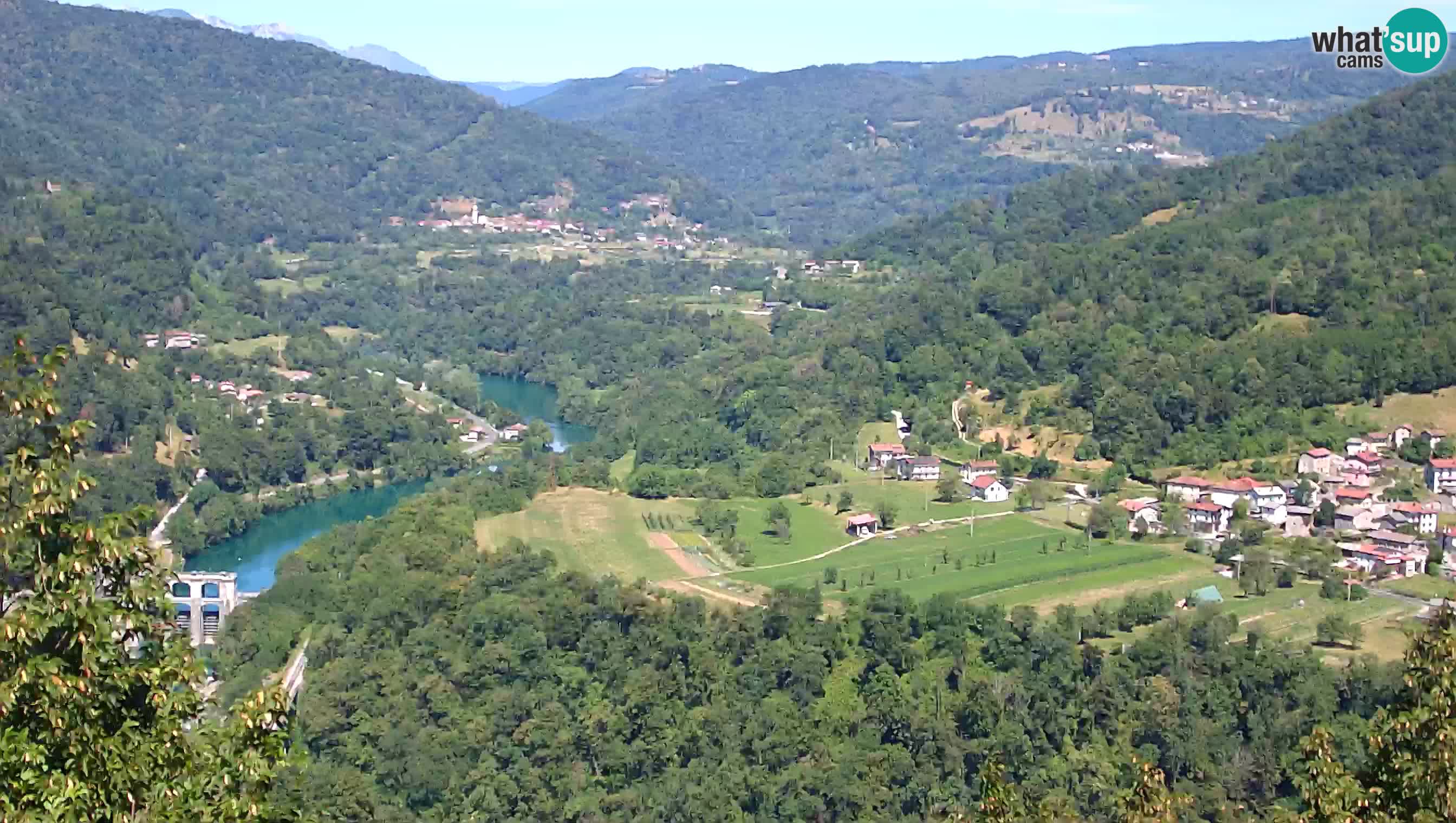 Camera en vivo Kanal ob Soči – Vue sur la rivière Soča, Ajba, Bodrež y Ročinj