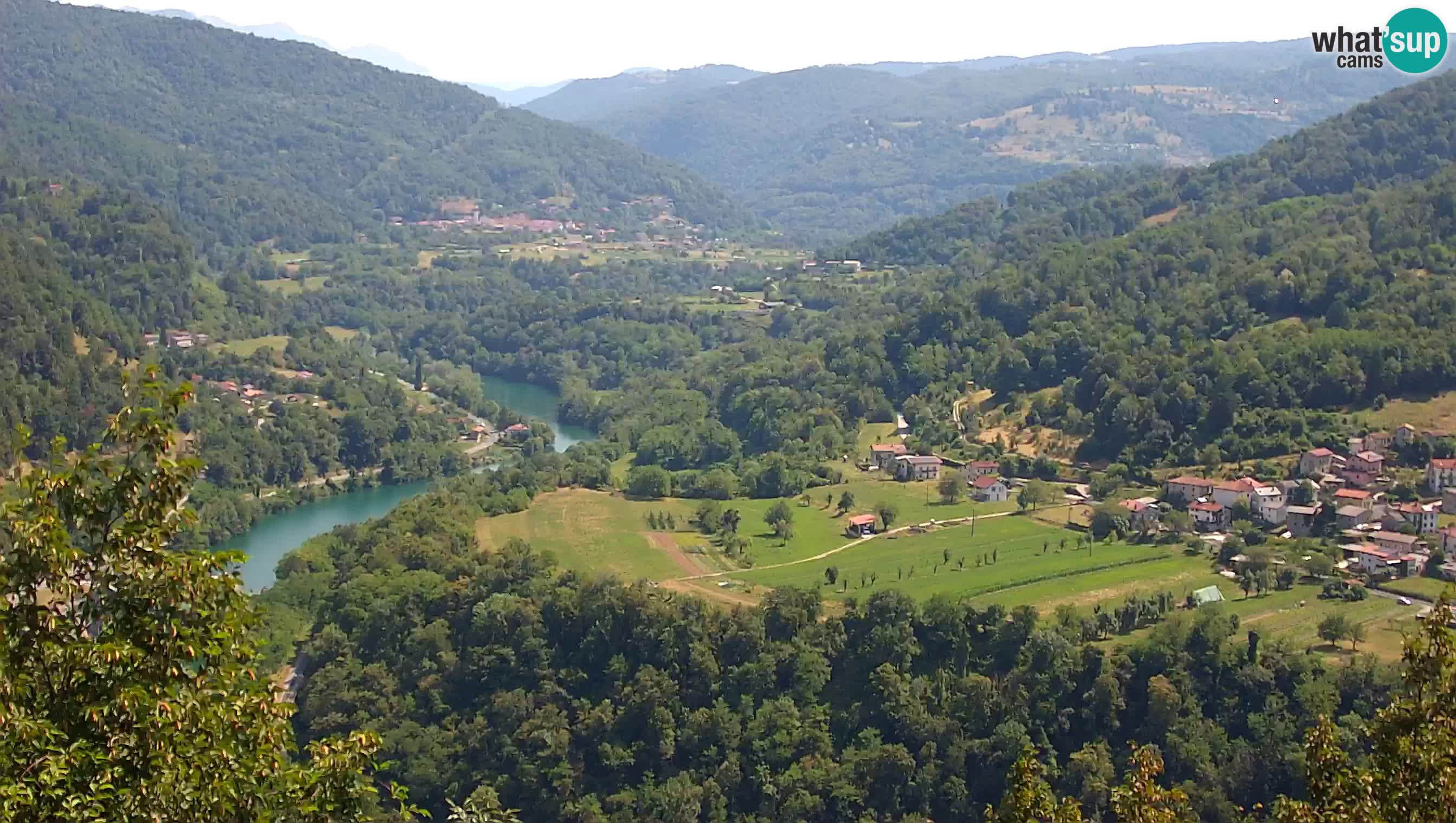 Spletna kamera Kanal ob Soči – pogled na Sočo, Ajbo, Bodrež in Ročinj
