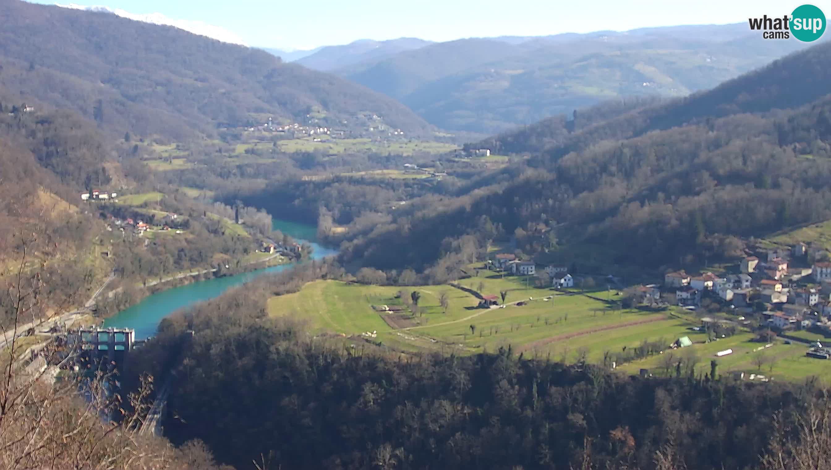 Live Webcam Kanal ob Soči – Blick auf den Fluss Soča, Ajba, Bodrež und Ročinj