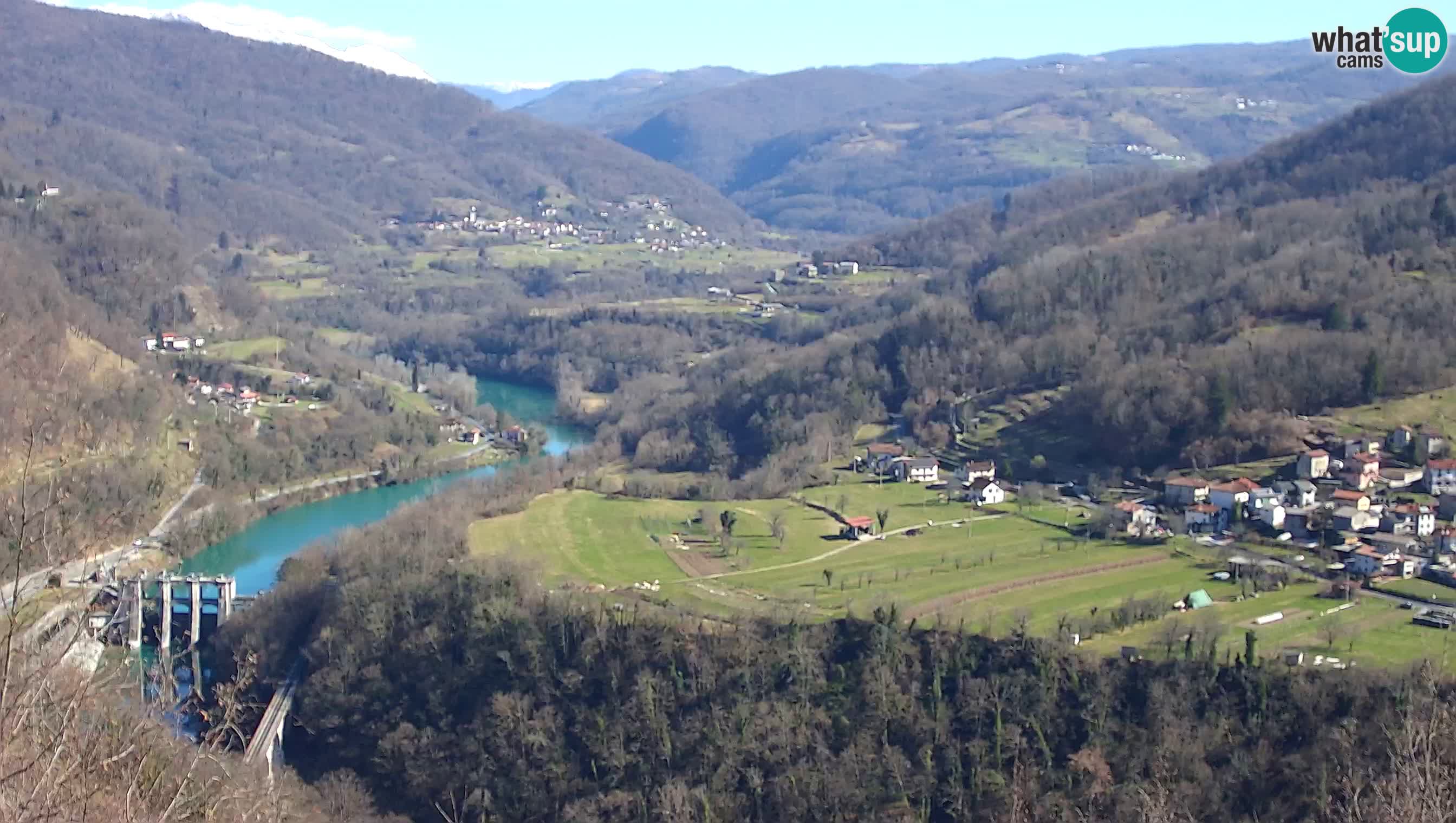 Live Webcam Kanal ob Soči – Blick auf den Fluss Soča, Ajba, Bodrež und Ročinj